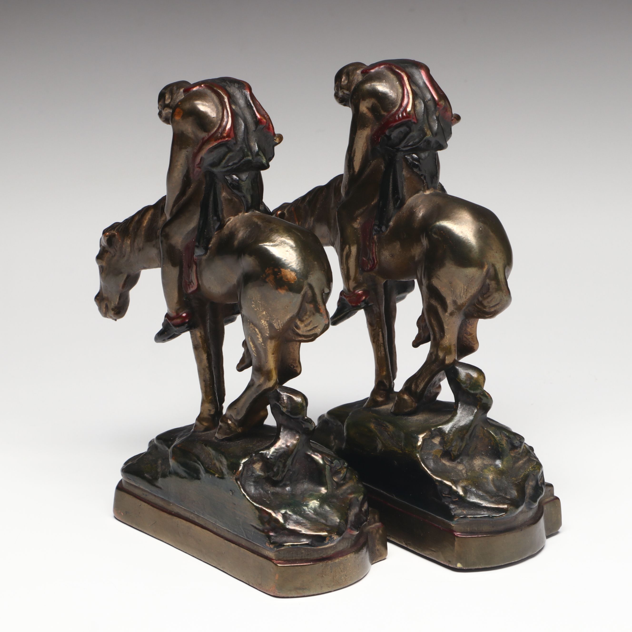 Pompeian Bronze Co. "End of the Trail" Bookends, Early to Mid-20th Century
