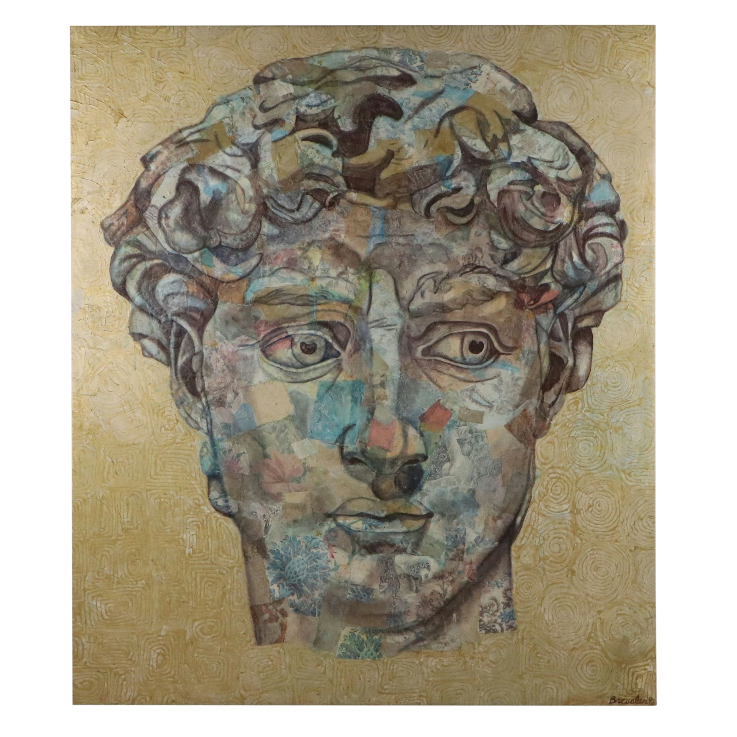 Bressler Mixed Media Painting of Head of David, 1987