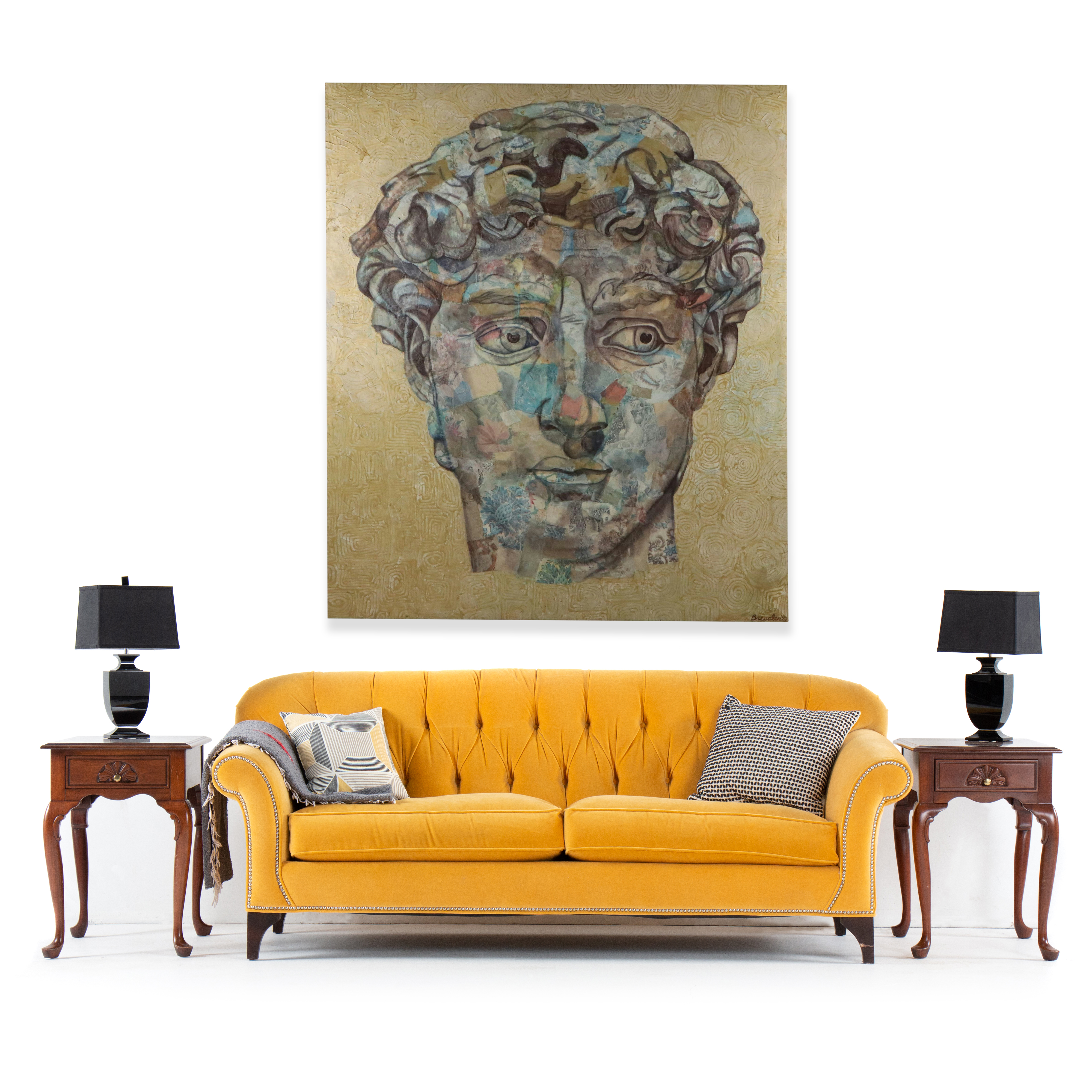 Bressler Mixed Media Painting of Head of David, 1987