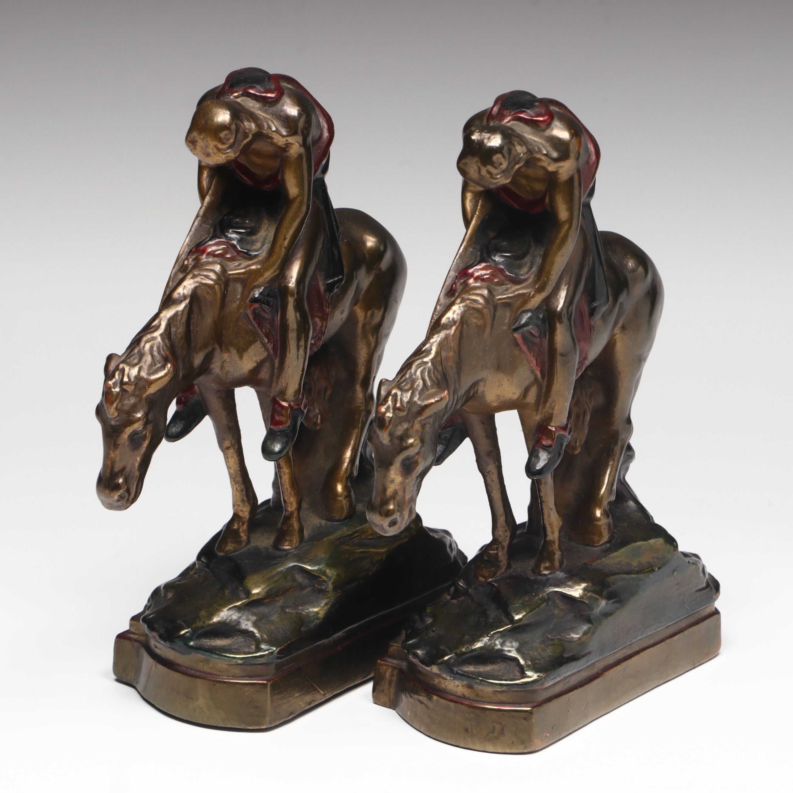 Pompeian Bronze Co. "End of the Trail" Bookends, Early to Mid-20th Century