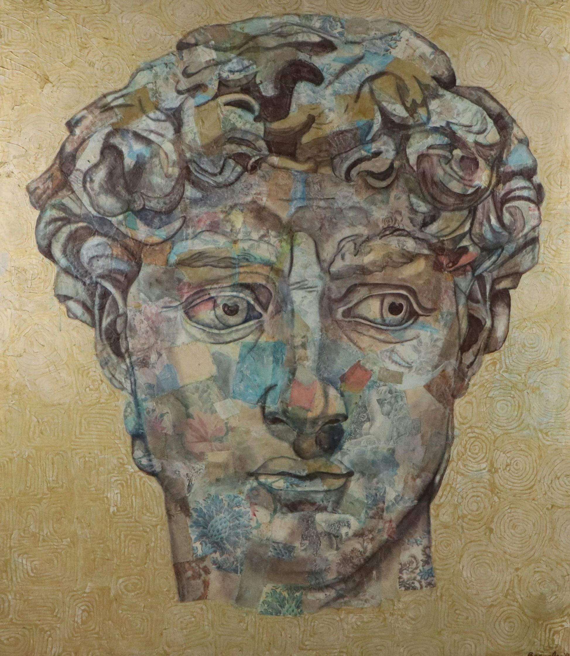 Bressler Mixed Media Painting of Head of David, 1987