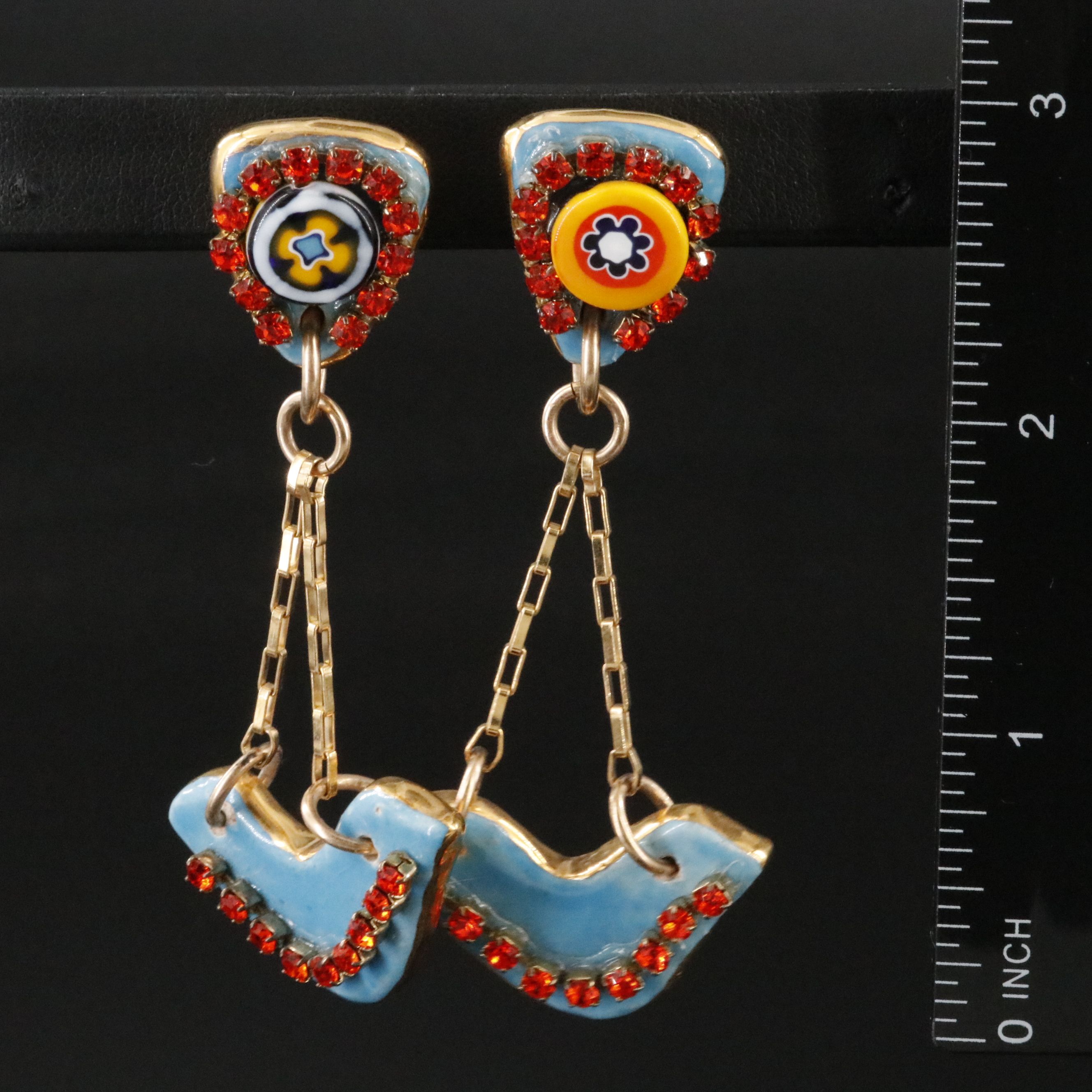 Attributed to Sonia Boyajian Rhinestone and Ceramic Drop Earrings