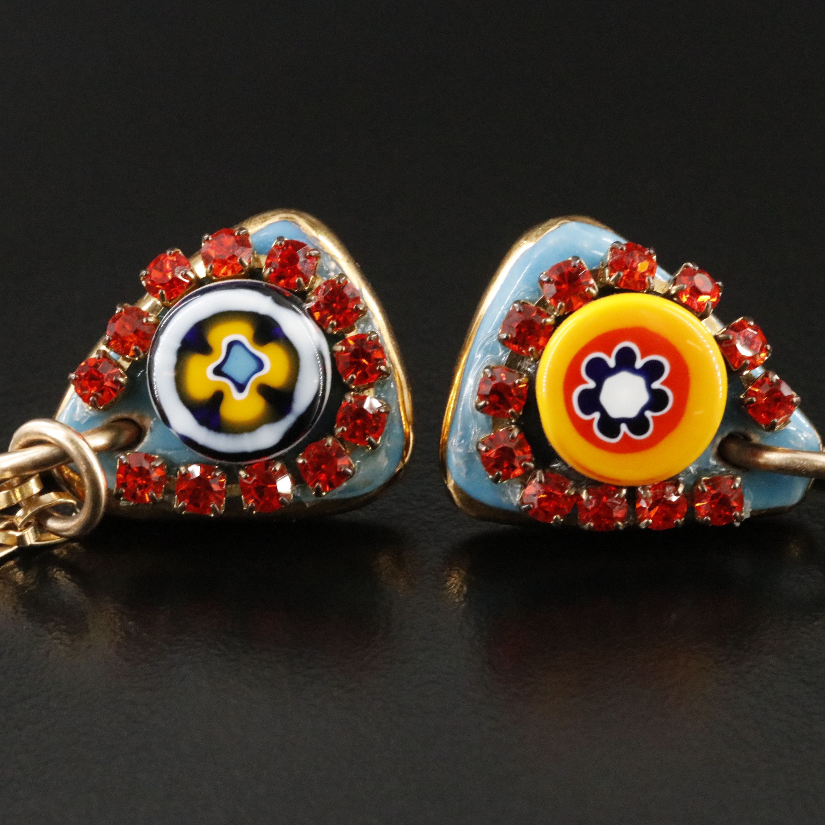 Attributed to Sonia Boyajian Rhinestone and Ceramic Drop Earrings