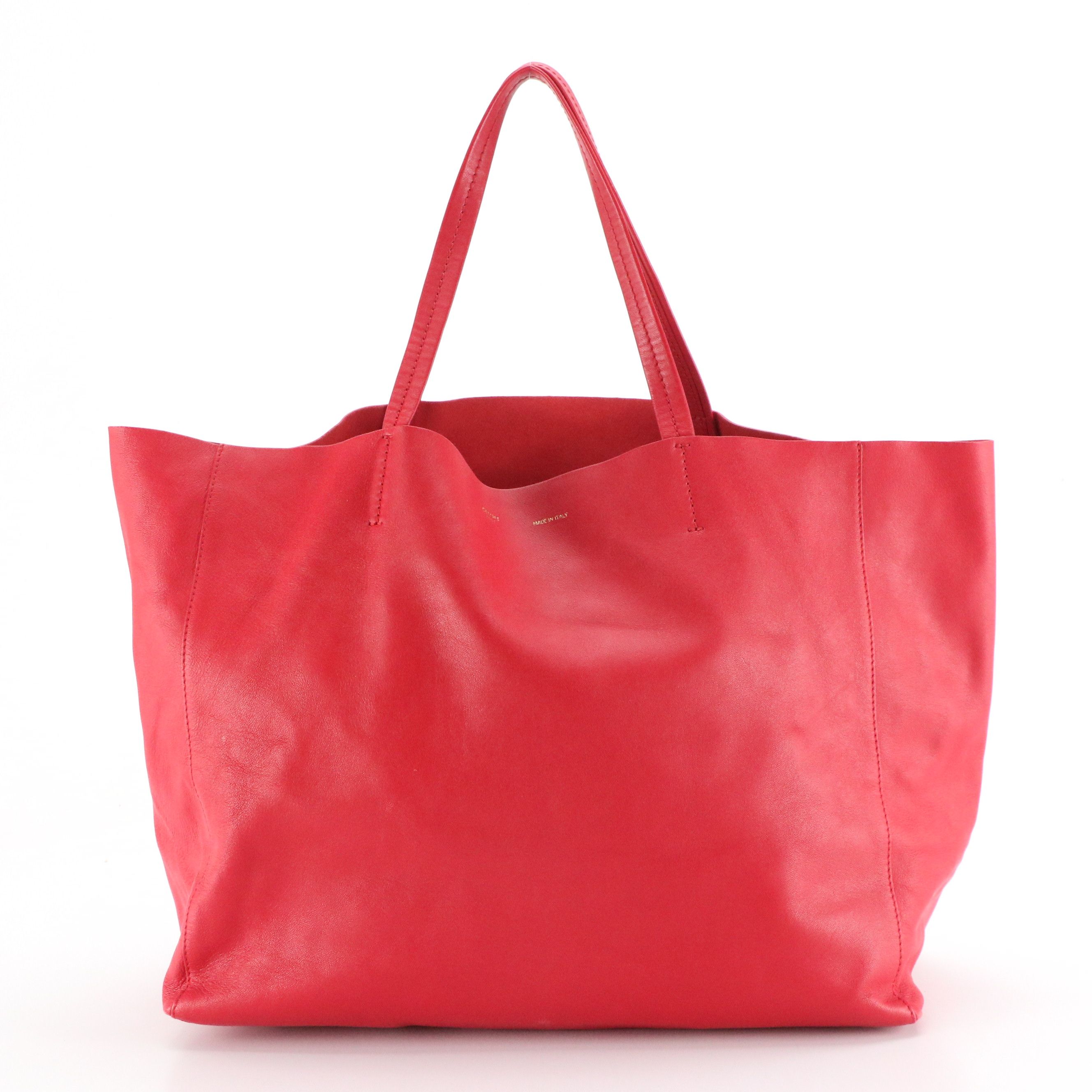 Celine Cabas Horizontal Tote Bag in Red Grained Calfskin Leather