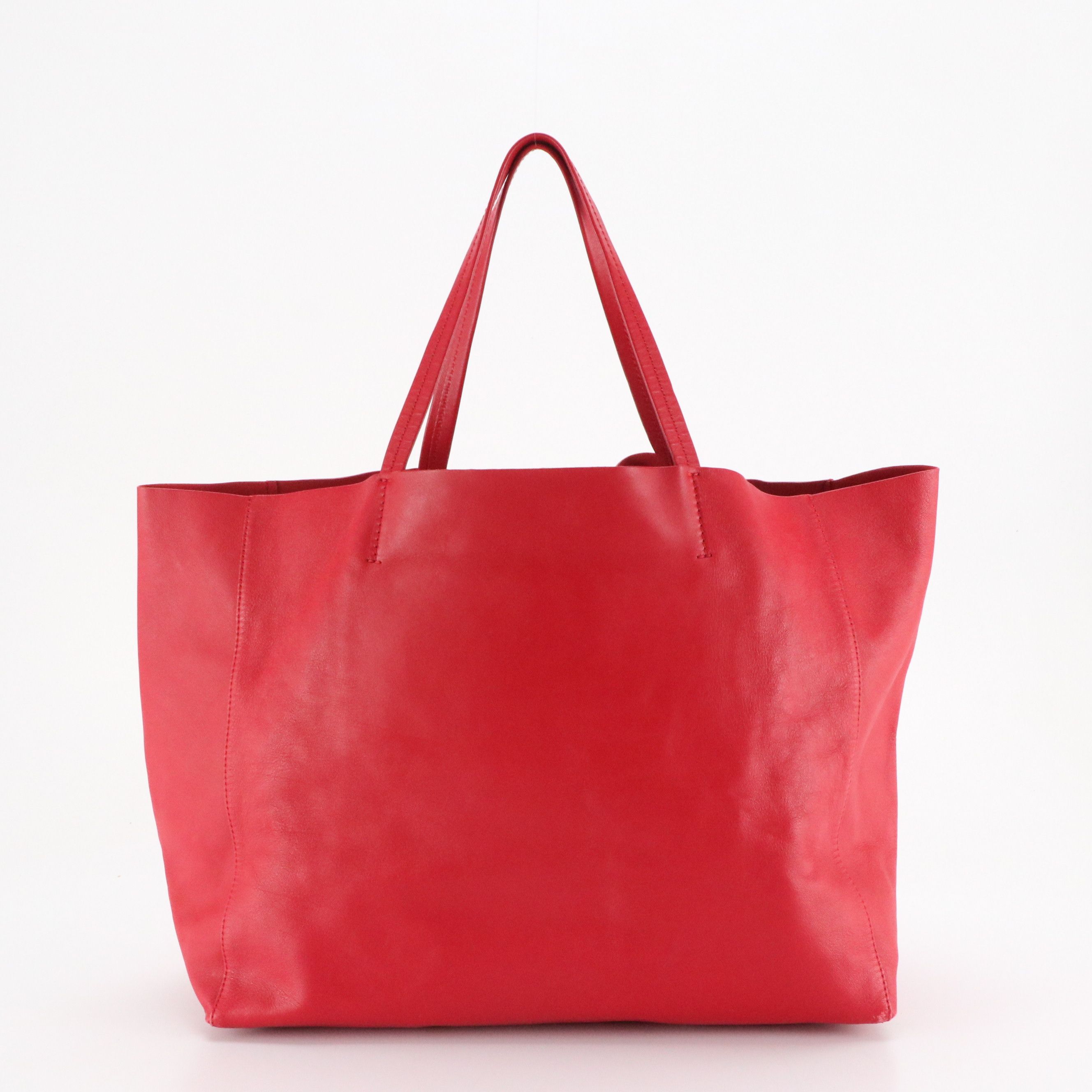 Celine Cabas Horizontal Tote Bag in Red Grained Calfskin Leather