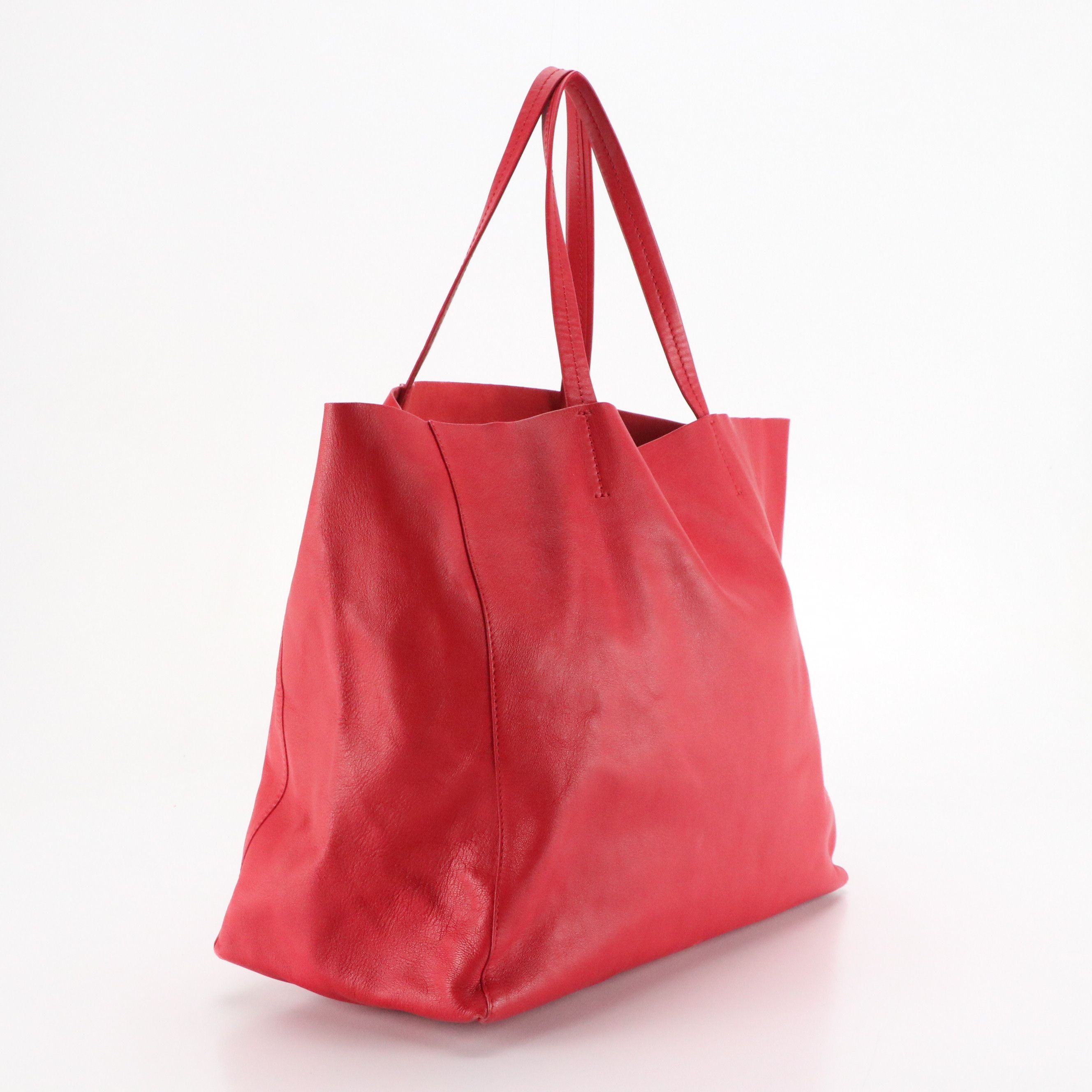 Celine Cabas Horizontal Tote Bag in Red Grained Calfskin Leather