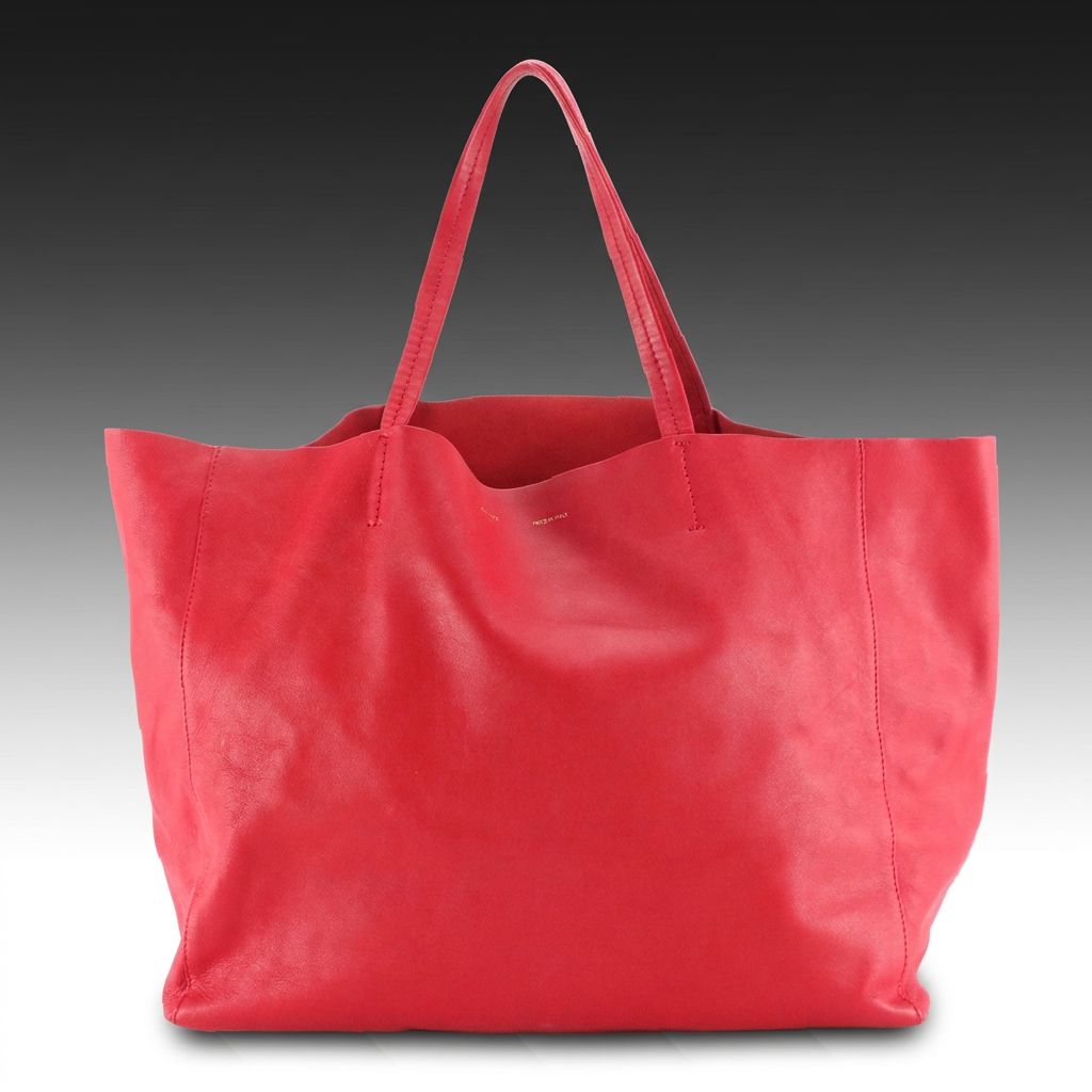Celine Cabas Horizontal Tote Bag in Red Grained Calfskin Leather