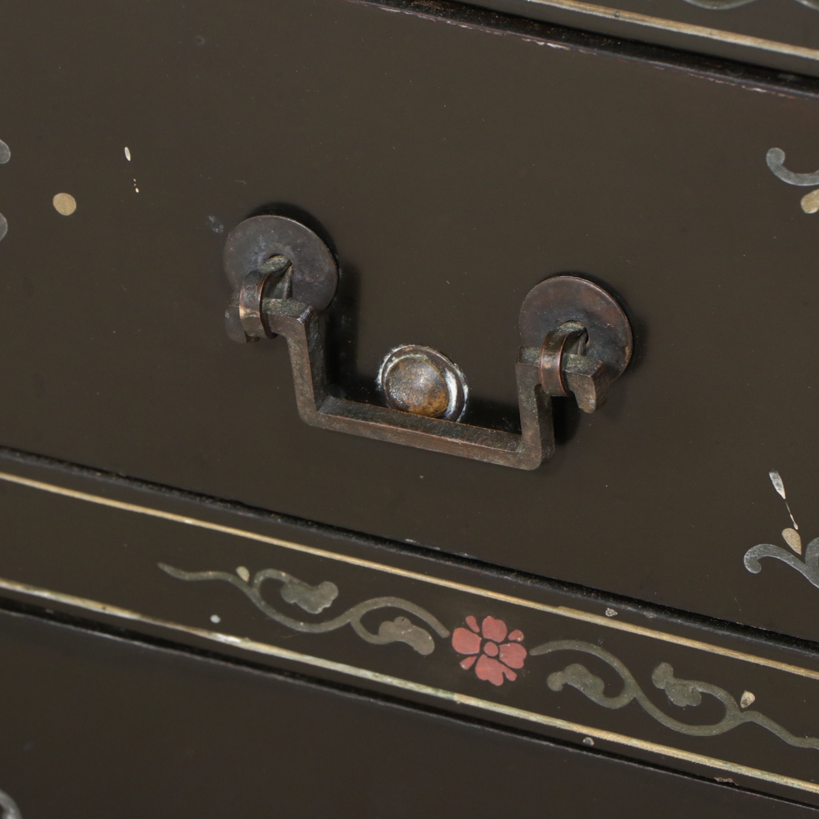 Chinese Black Lacquer Cabinet with Hardstone Figural Inlay
