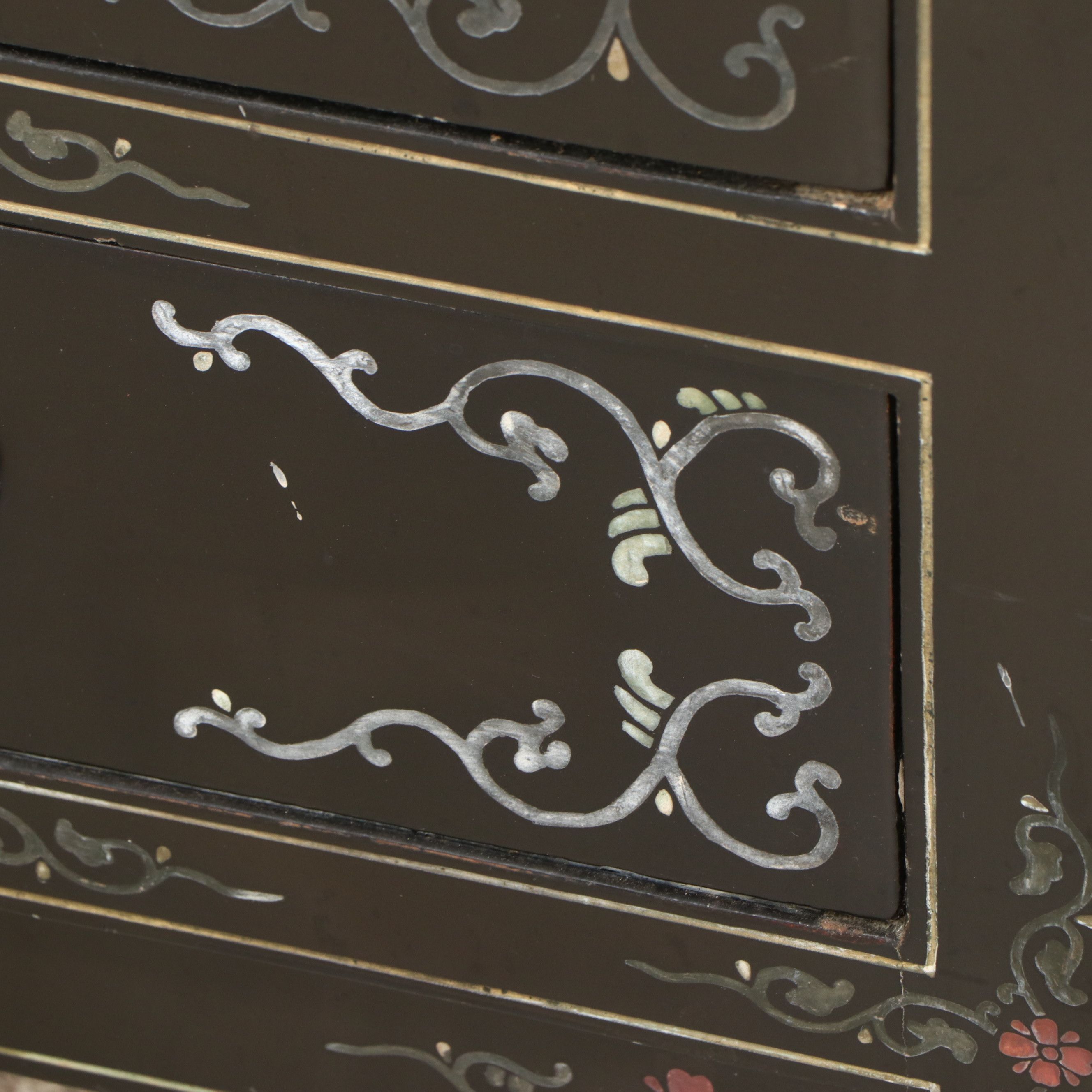 Chinese Black Lacquer Cabinet with Hardstone Figural Inlay
