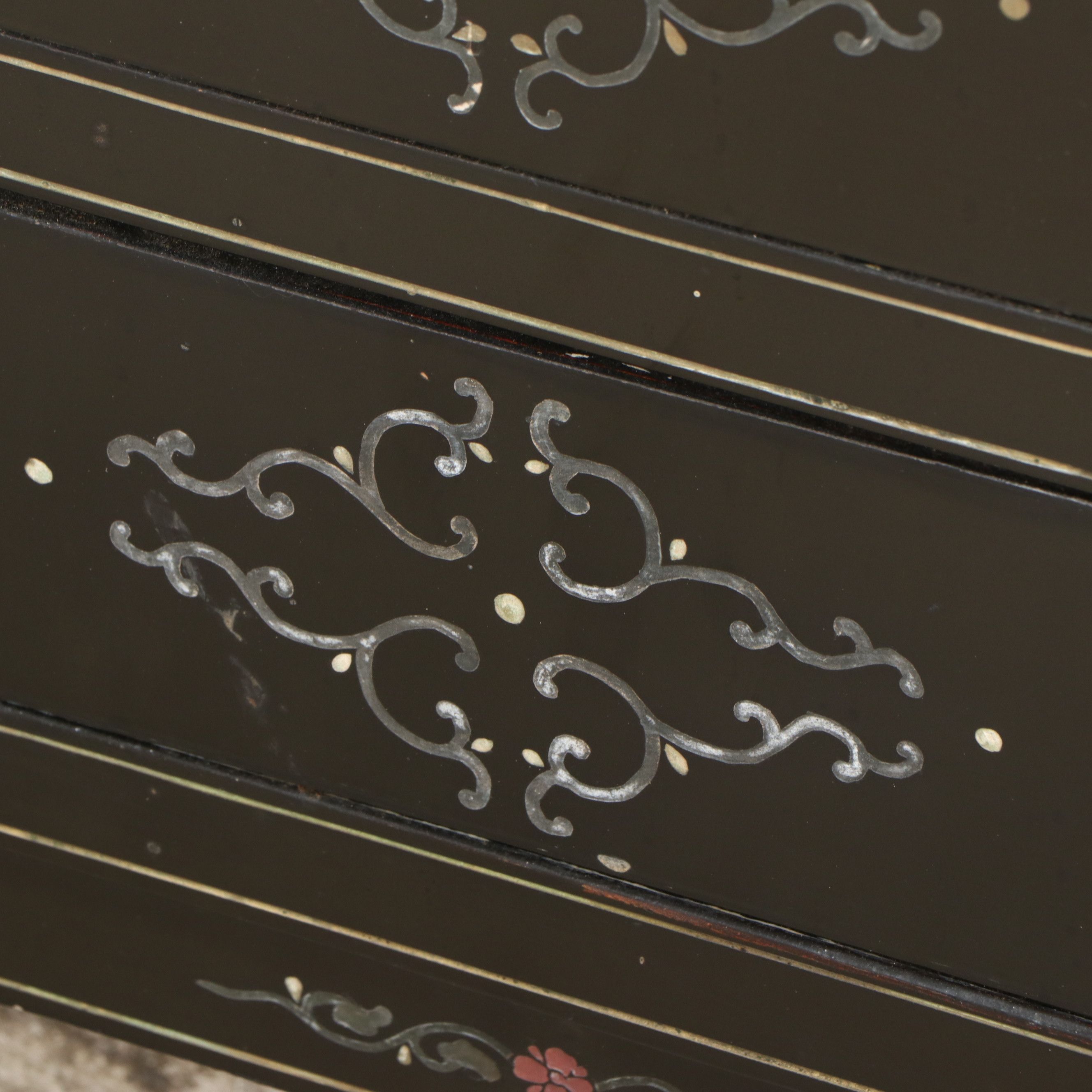 Chinese Black Lacquer Cabinet with Hardstone Figural Inlay