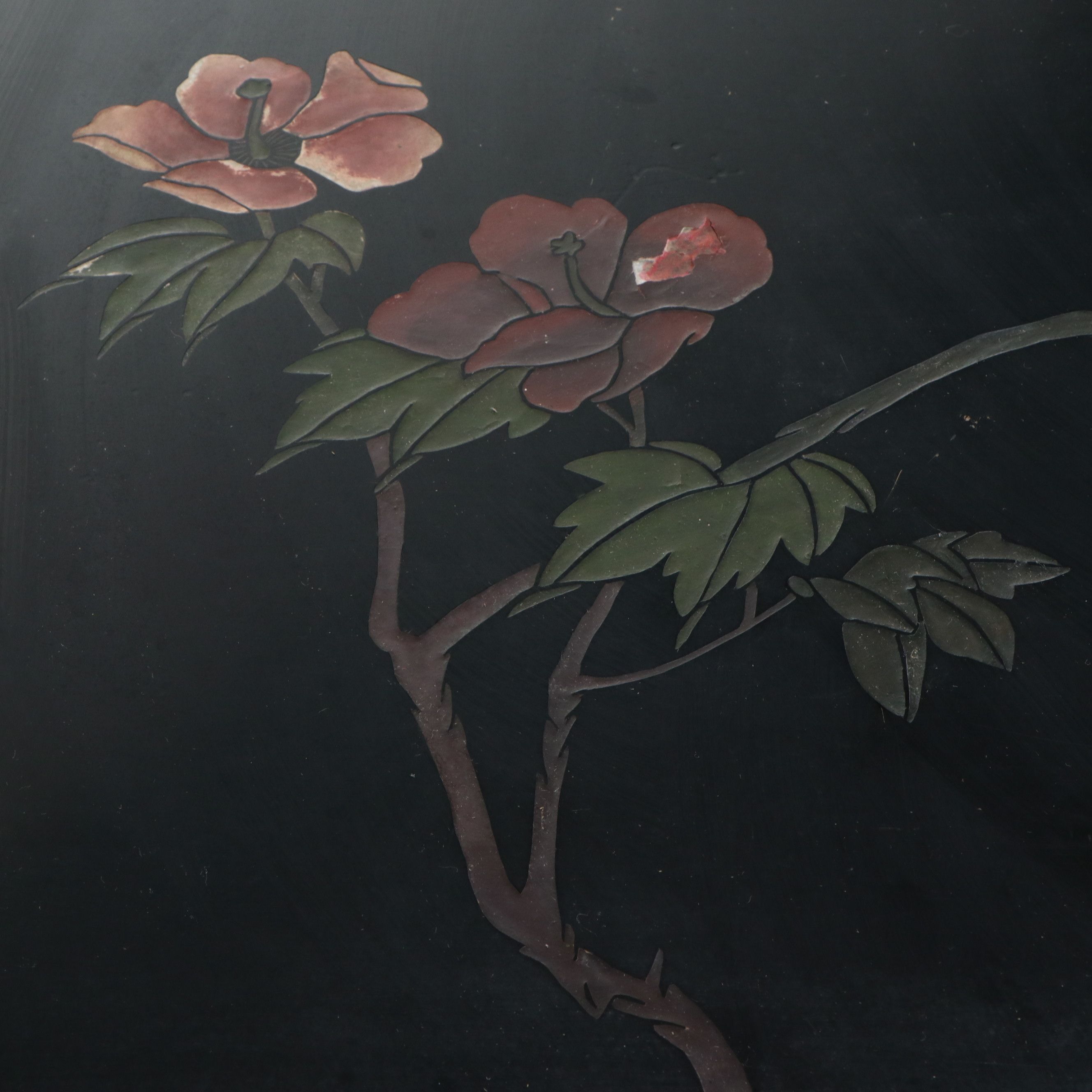 Chinese Black Lacquer Cabinet with Hardstone Figural Inlay