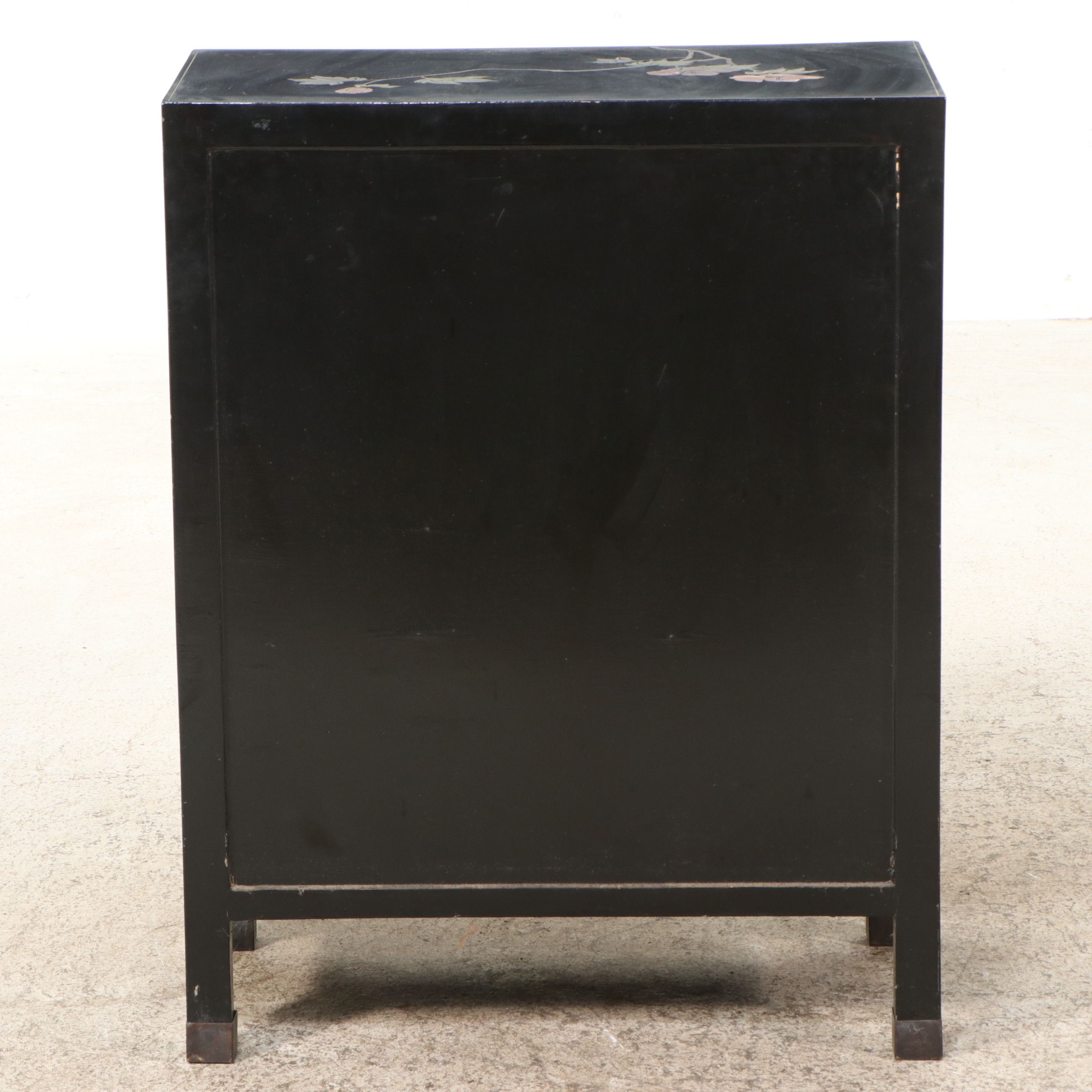 Chinese Black Lacquer Cabinet with Hardstone Figural Inlay