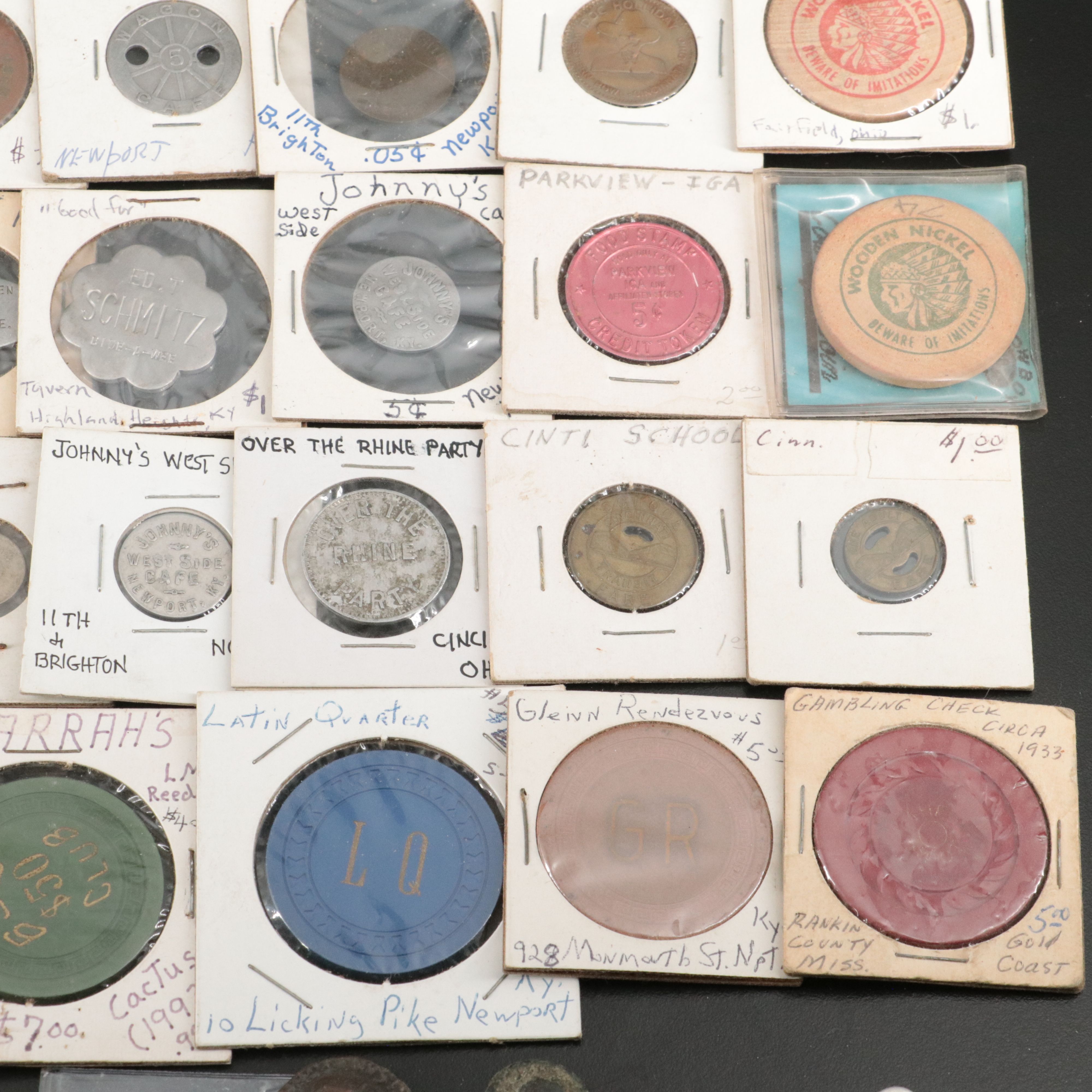 60 Transportation & Merchant Tokens, Wooden Nickels, Gambling Chips, and More