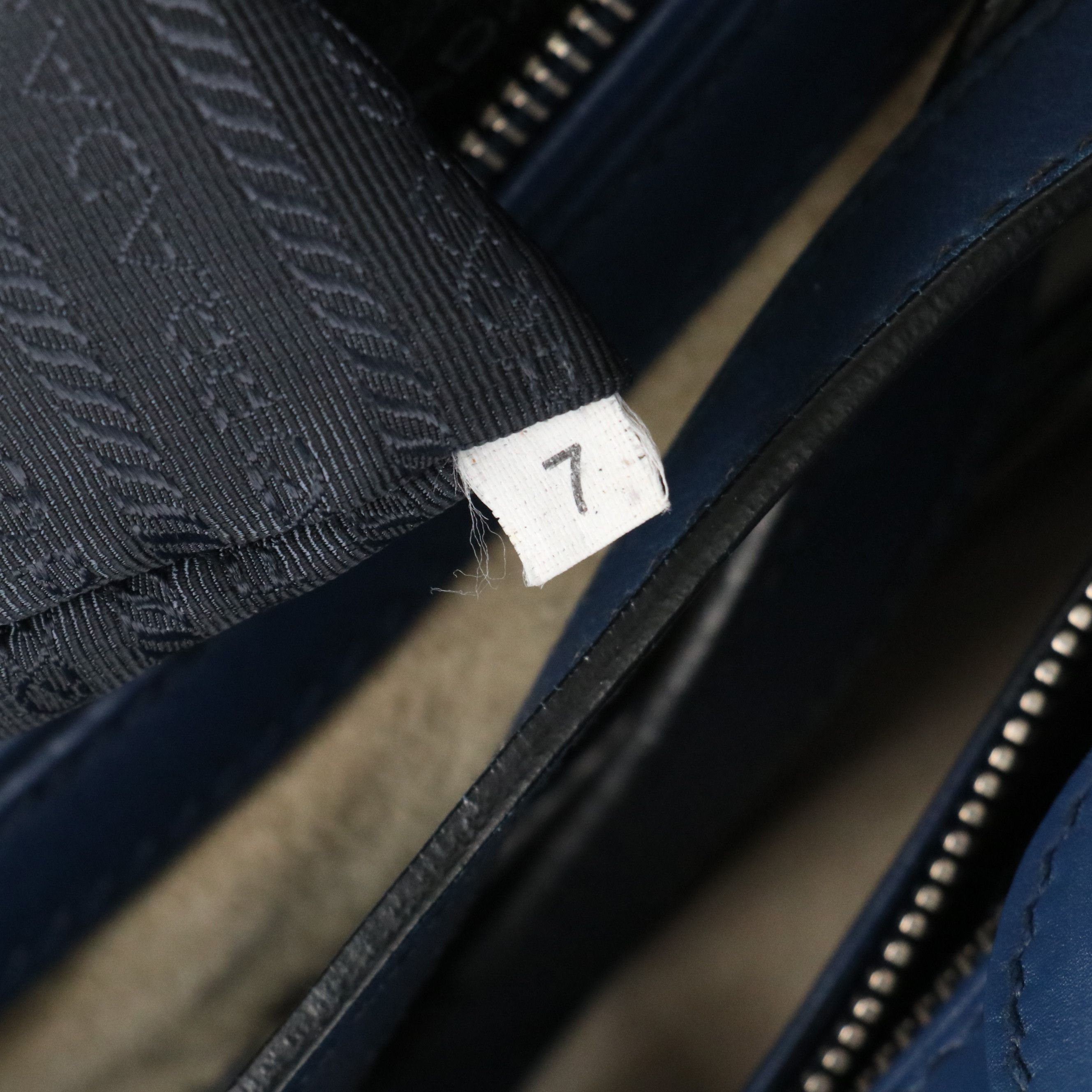 Prada Top-Stitched Two Way Tote Bag in Deep Blue Leather