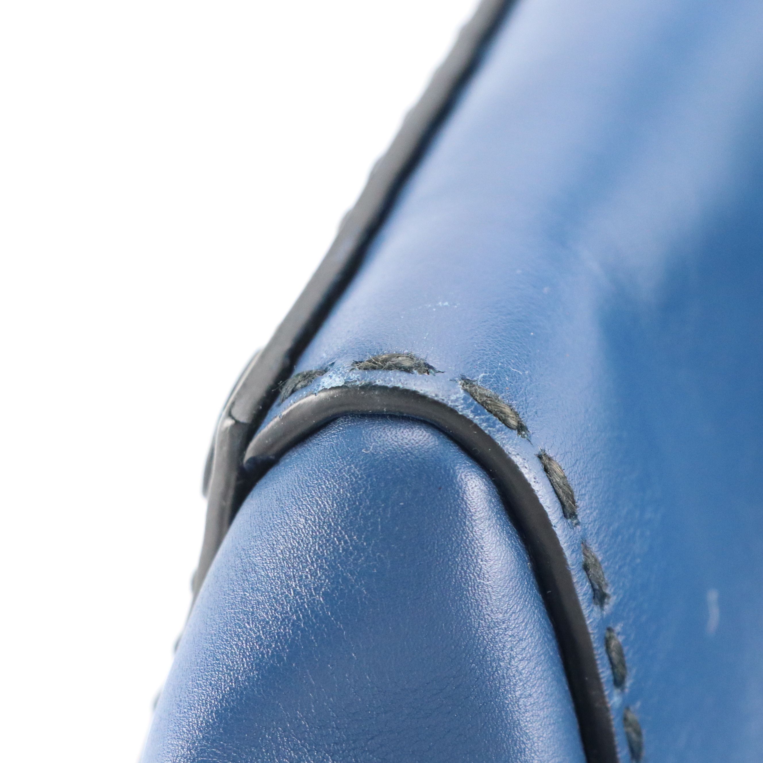 Prada Top-Stitched Two Way Tote Bag in Deep Blue Leather