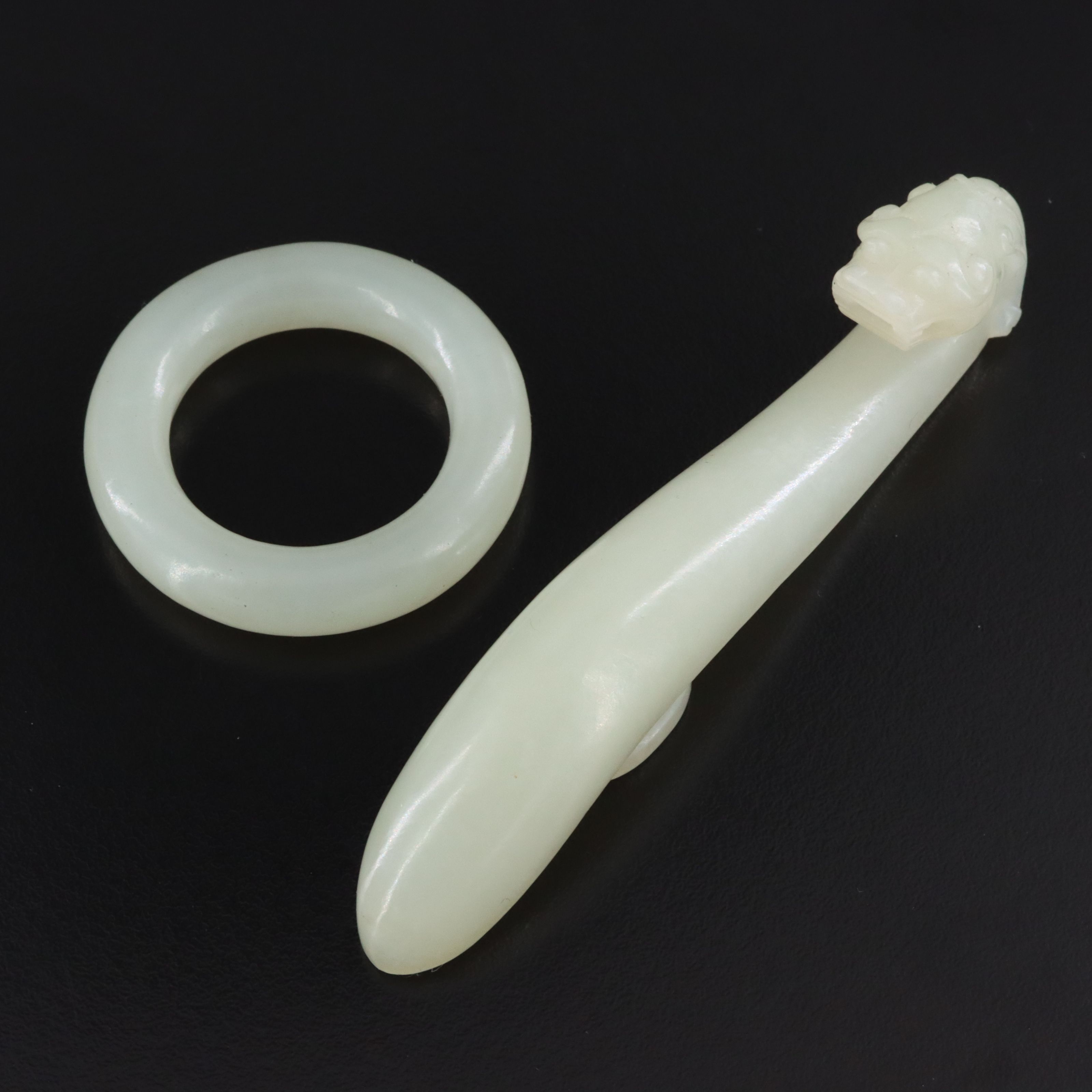 Antique Chinese Jade Bracelet, Belt Hook and Ring