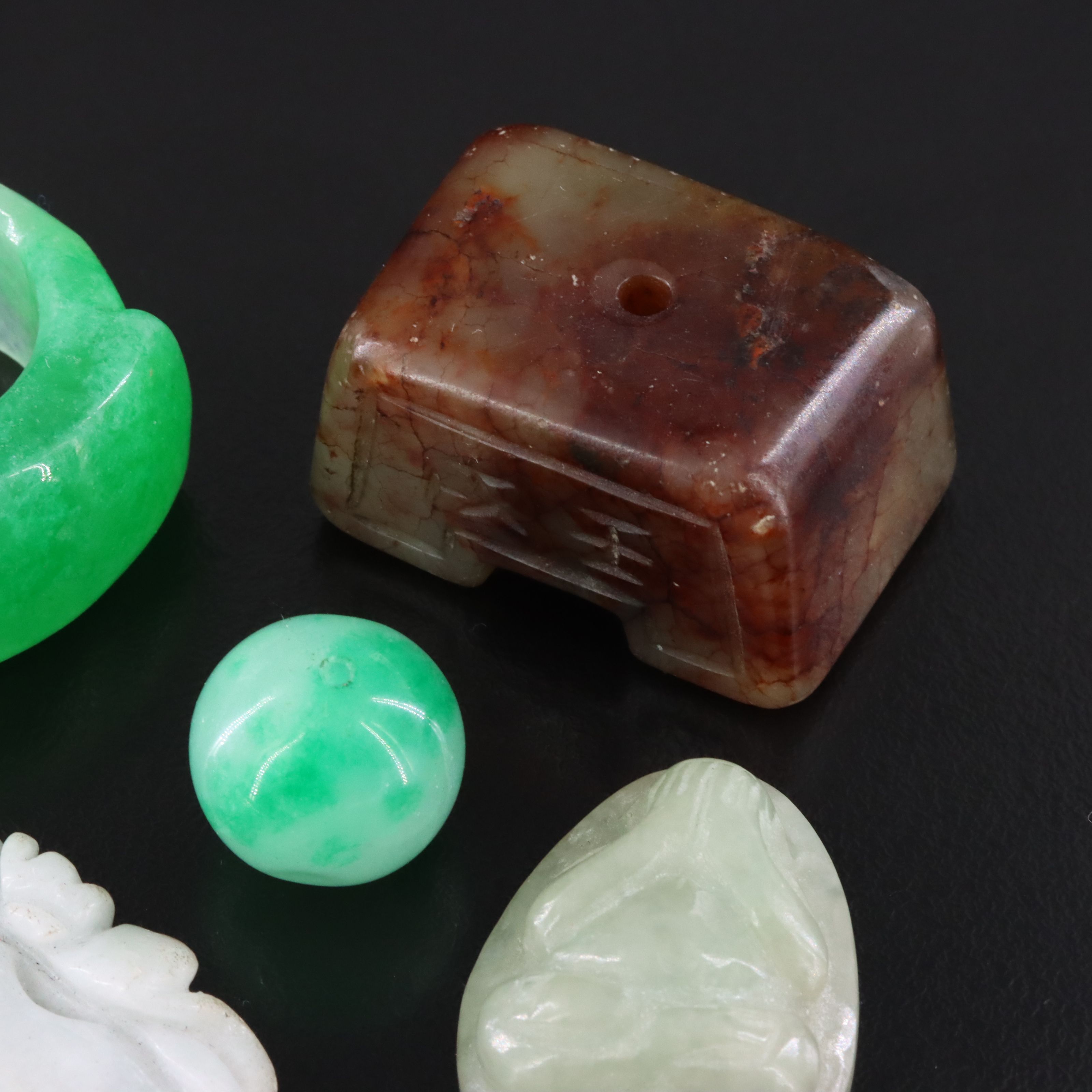 Chinese Jadeite And Hard Stone Archer's Ring, Beads and Loose Stone