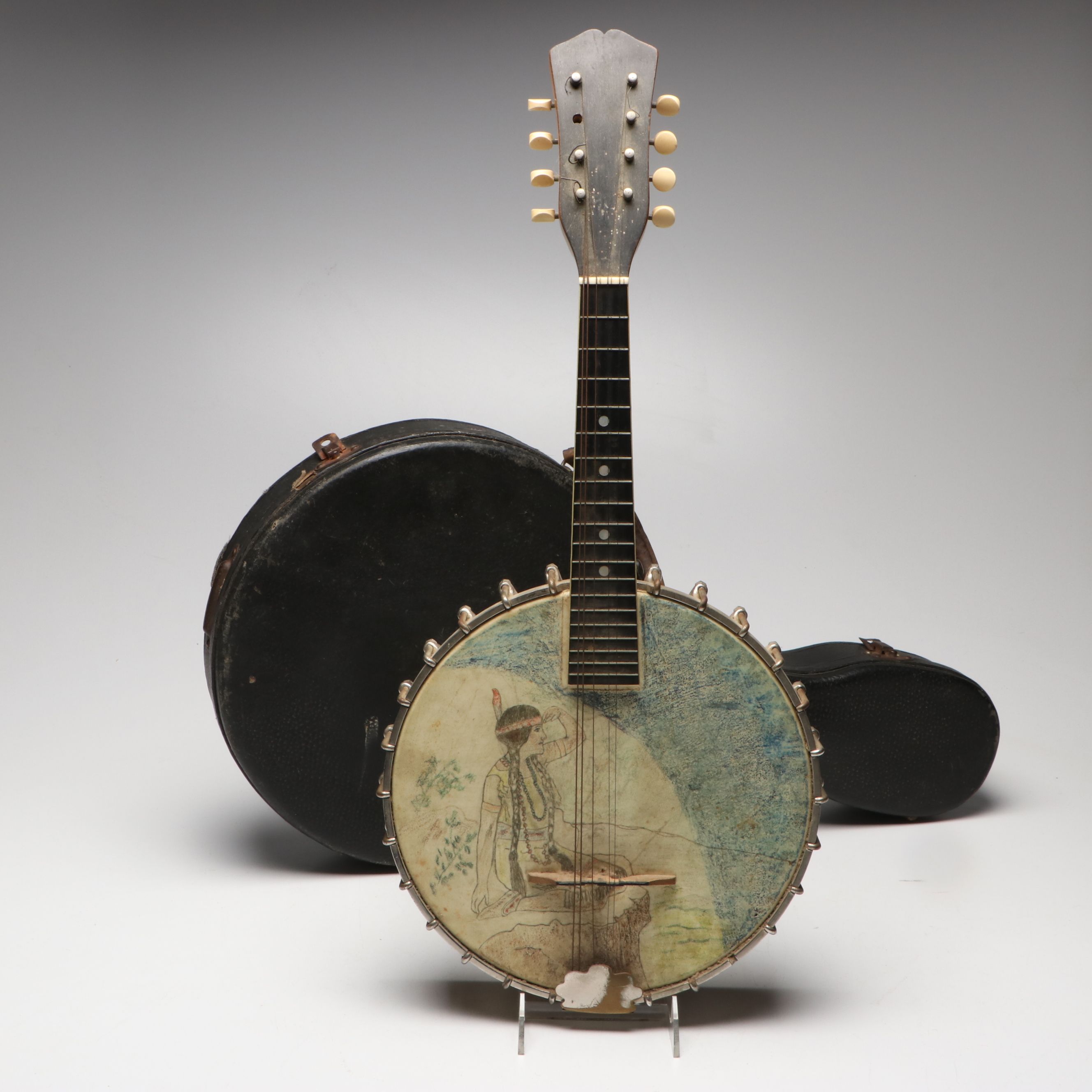 The Vega Company "Little Wonder" Mandolin Banjo with Crayon Illustration