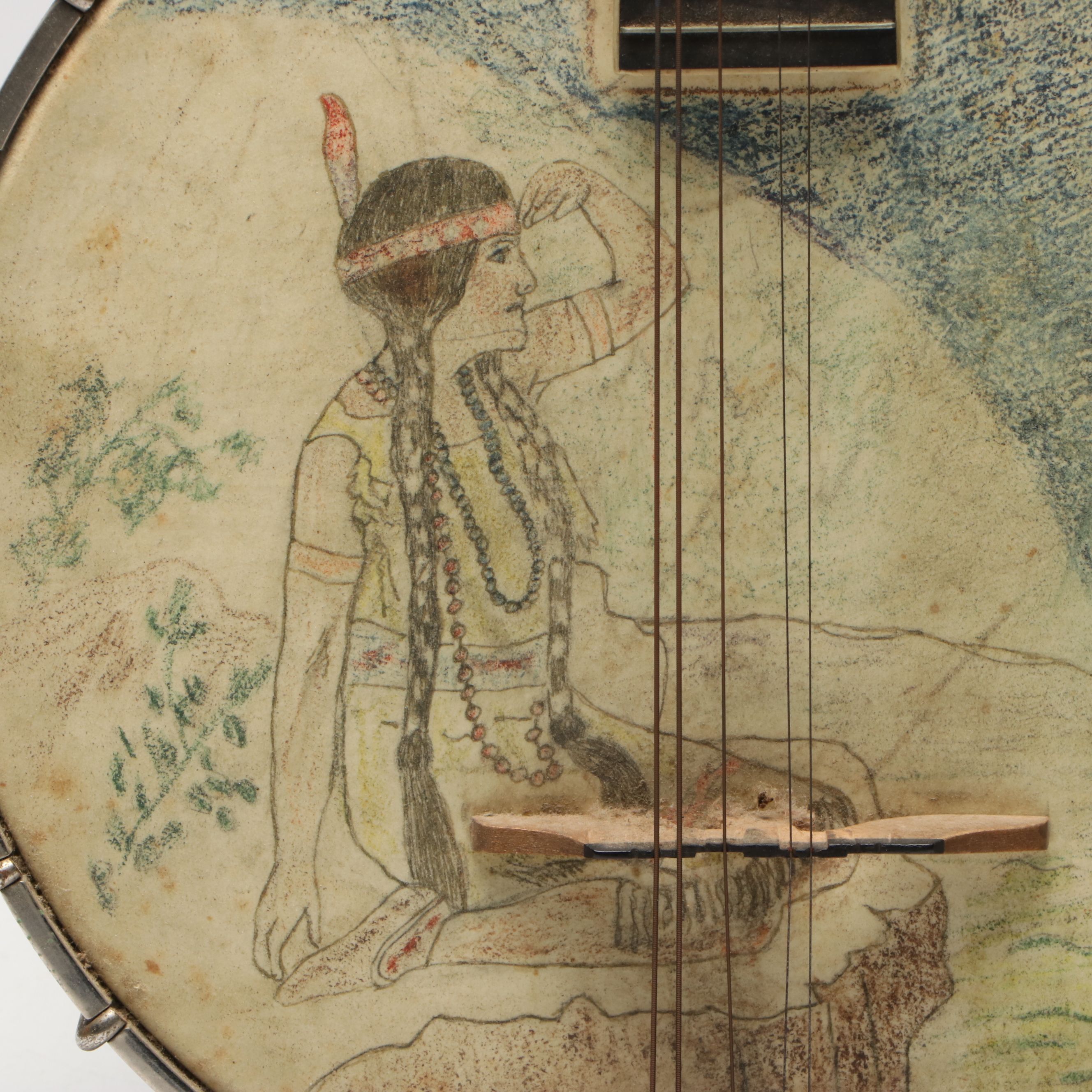 The Vega Company "Little Wonder" Mandolin Banjo with Crayon Illustration