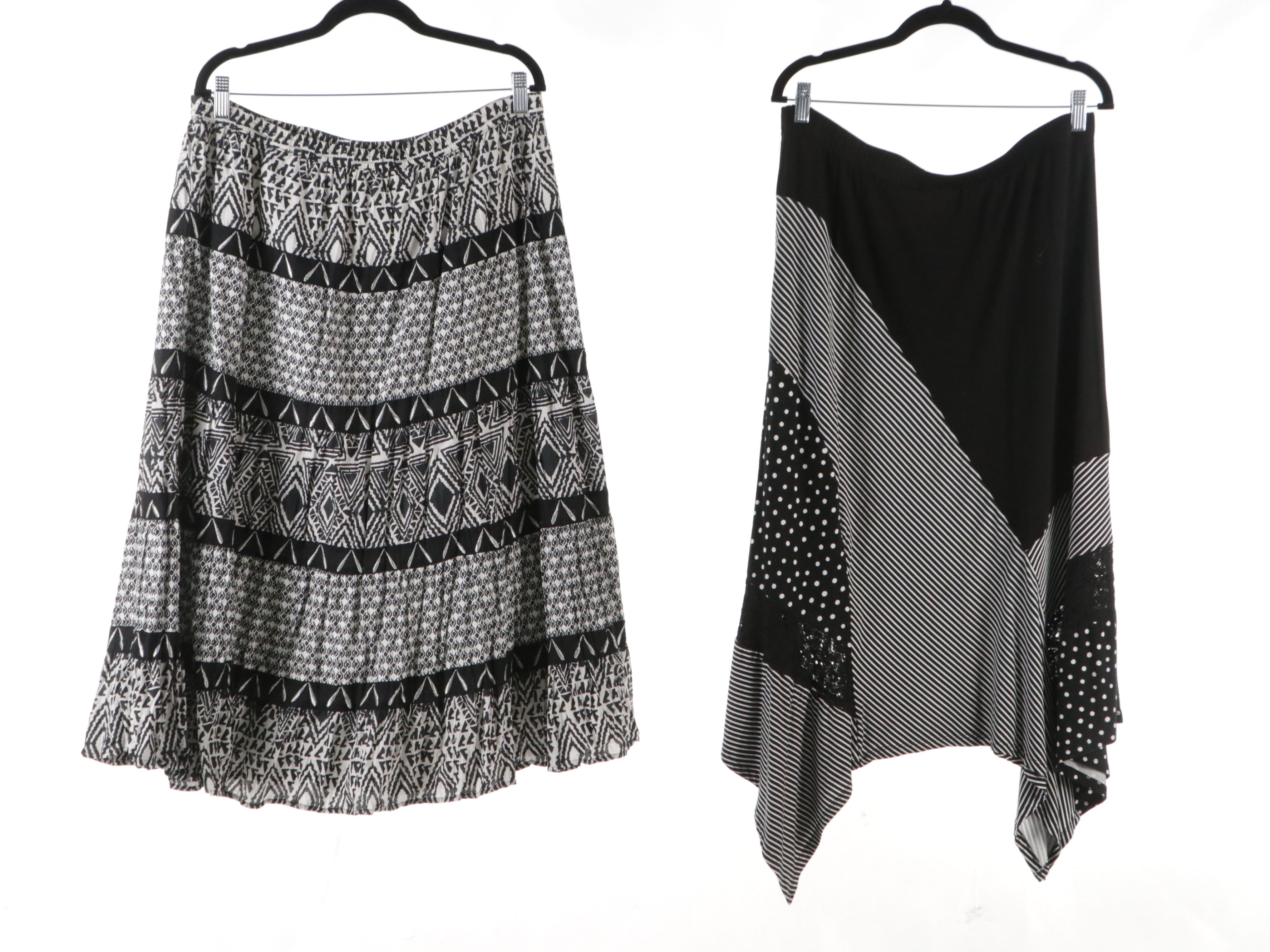 Chico's Black & White Knit Sweaters, Floral Print Dress, and Mid-Length Skirts