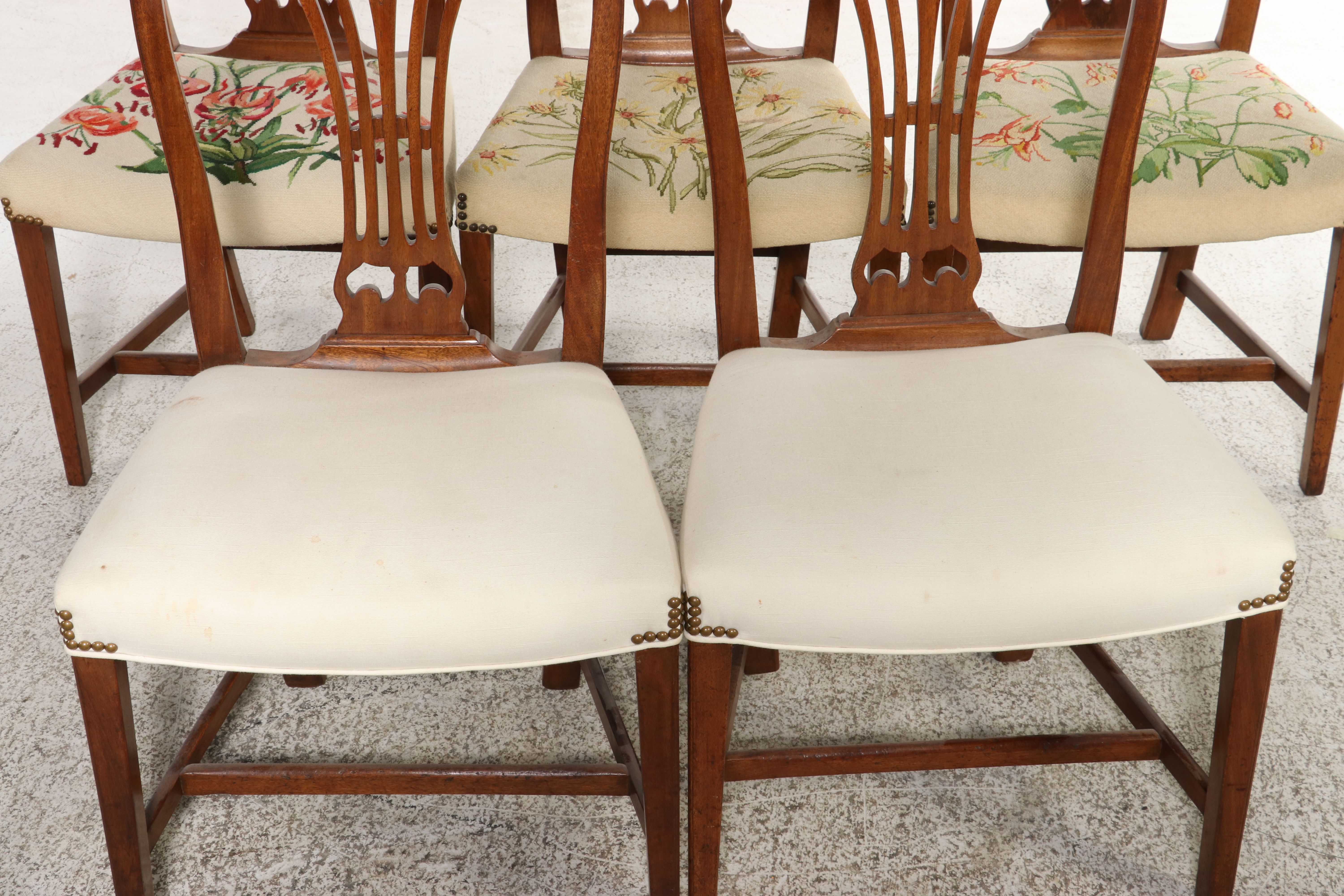 Set of Eight Hepplewhite Style Shield-Back Chairs with Wheat Sheaf Carving