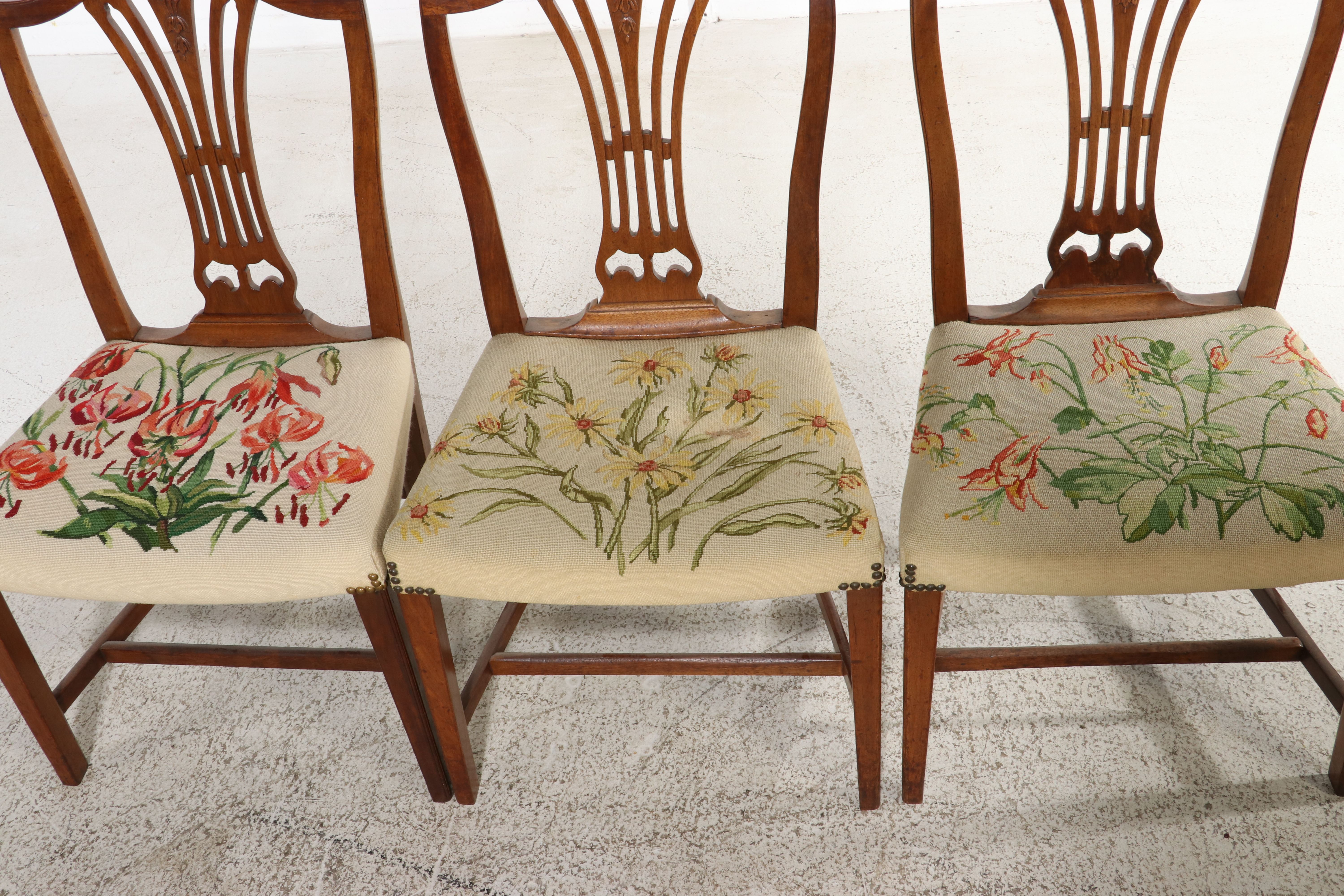 Set of Eight Hepplewhite Style Shield-Back Chairs with Wheat Sheaf Carving
