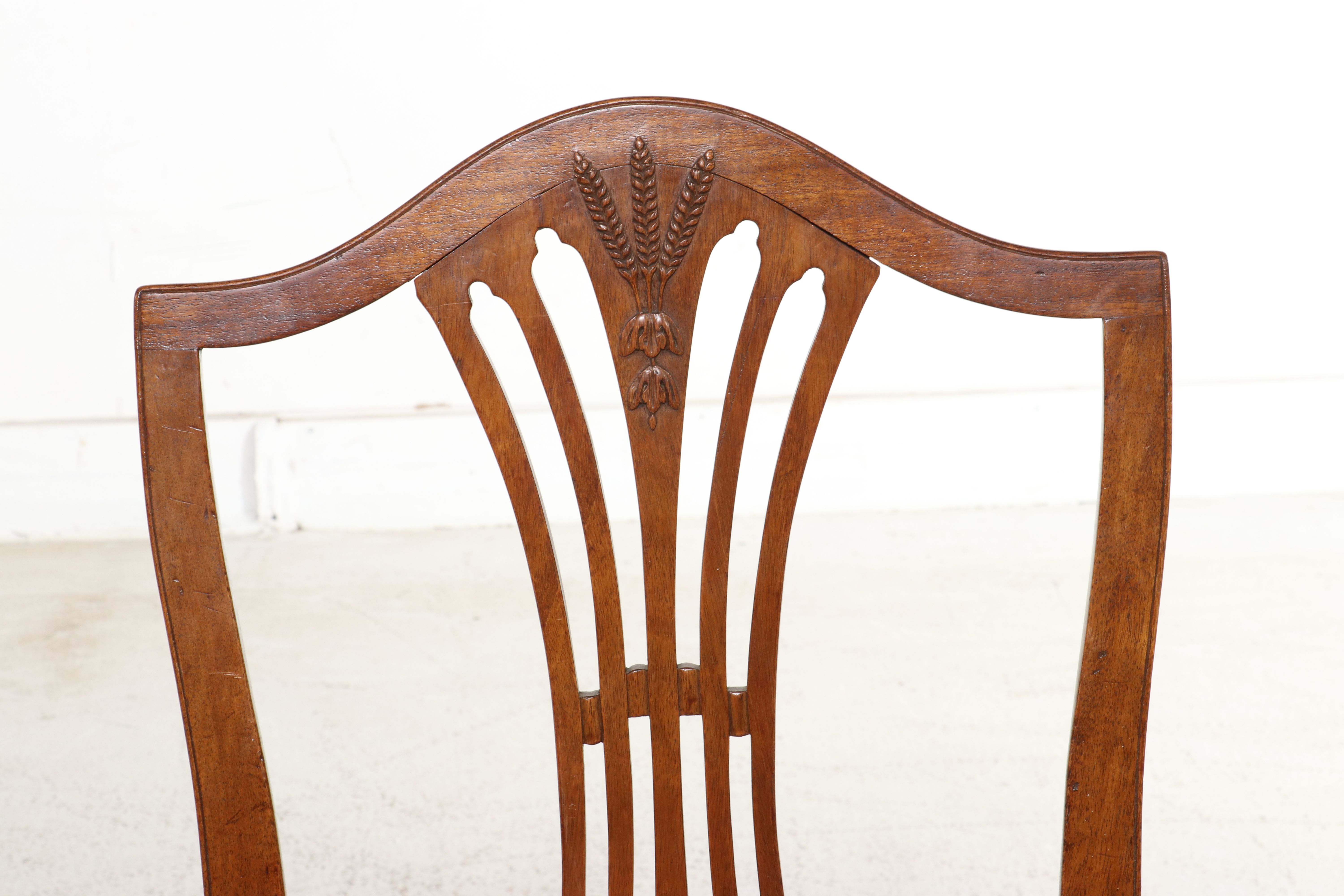 Set of Eight Hepplewhite Style Shield-Back Chairs with Wheat Sheaf Carving