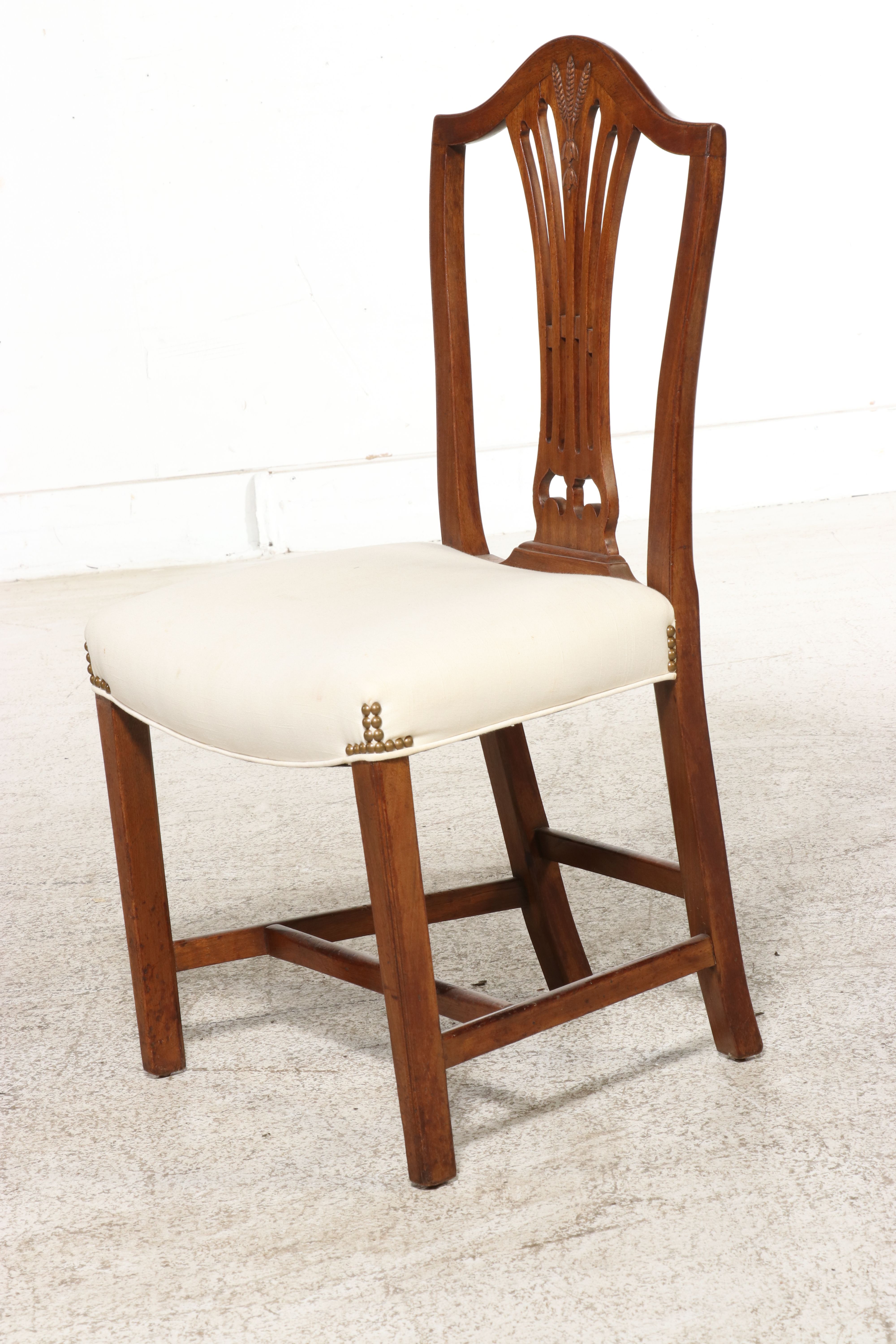 Set of Eight Hepplewhite Style Shield-Back Chairs with Wheat Sheaf Carving