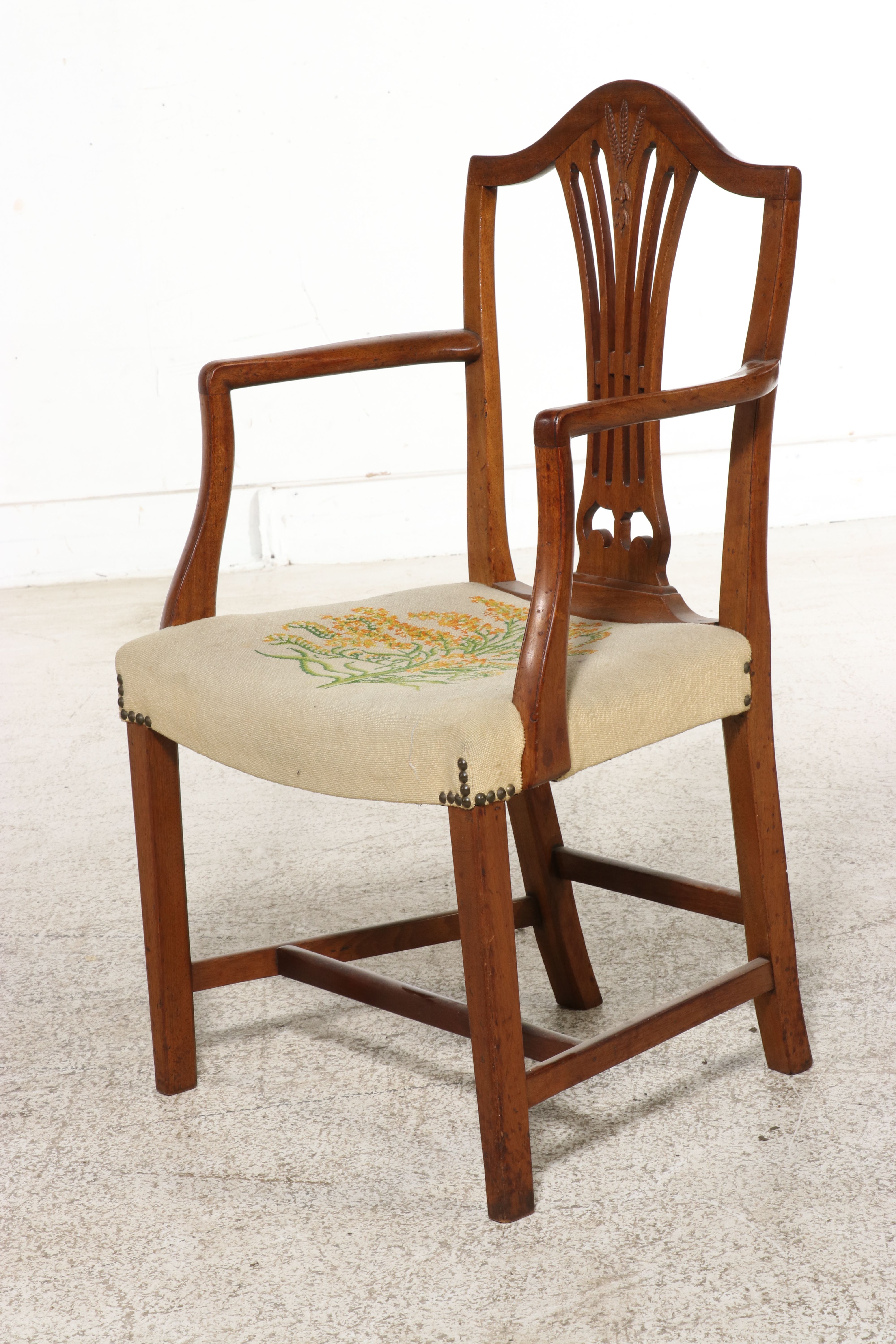Set of Eight Hepplewhite Style Shield-Back Chairs with Wheat Sheaf Carving