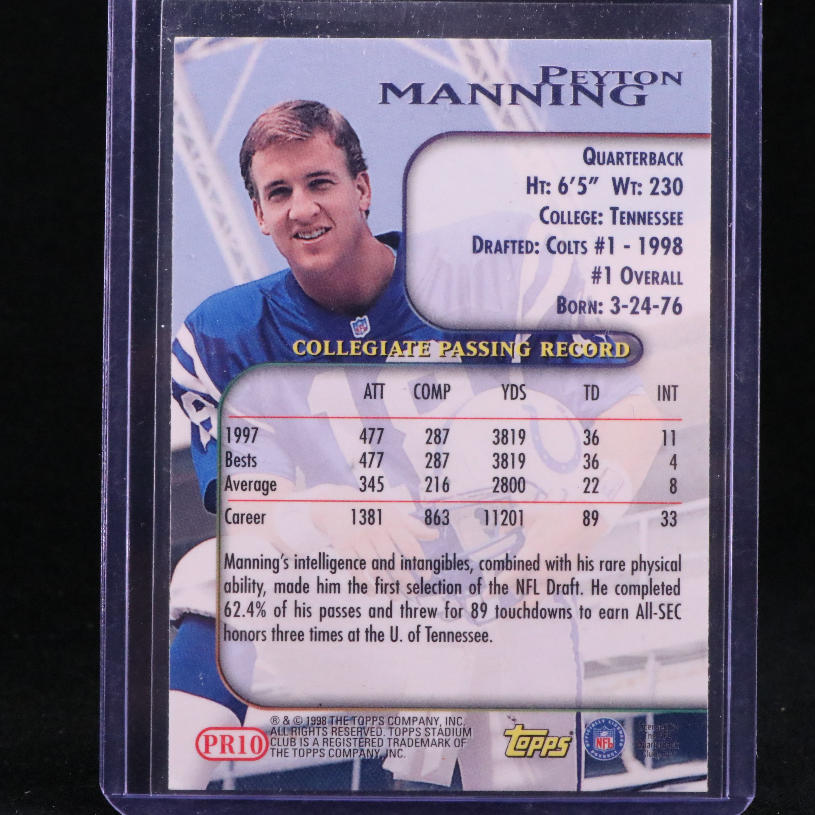 1998 Topps Stadium Club Peyton Manning Rookie Card