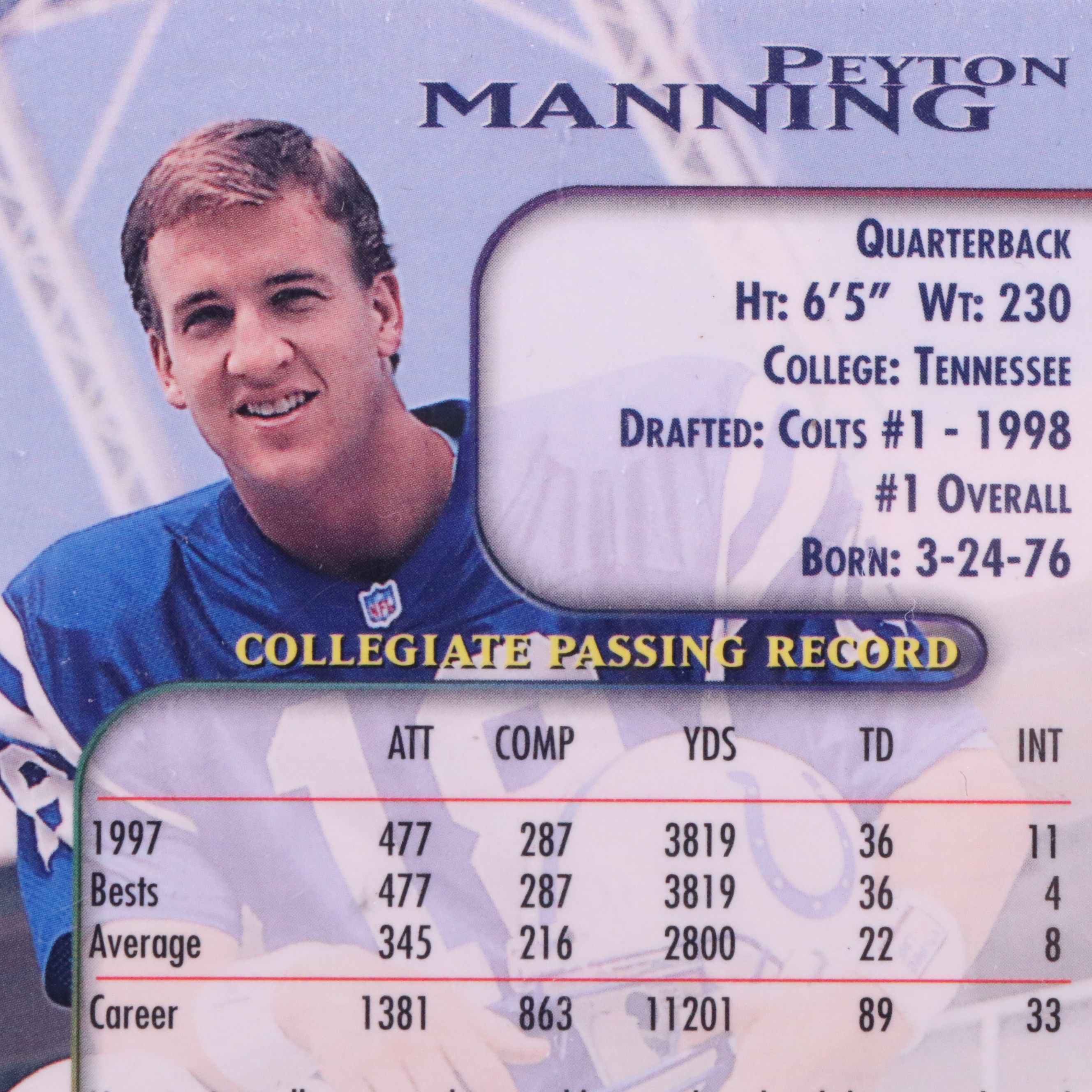 1998 Topps Stadium Club Peyton Manning Rookie Card