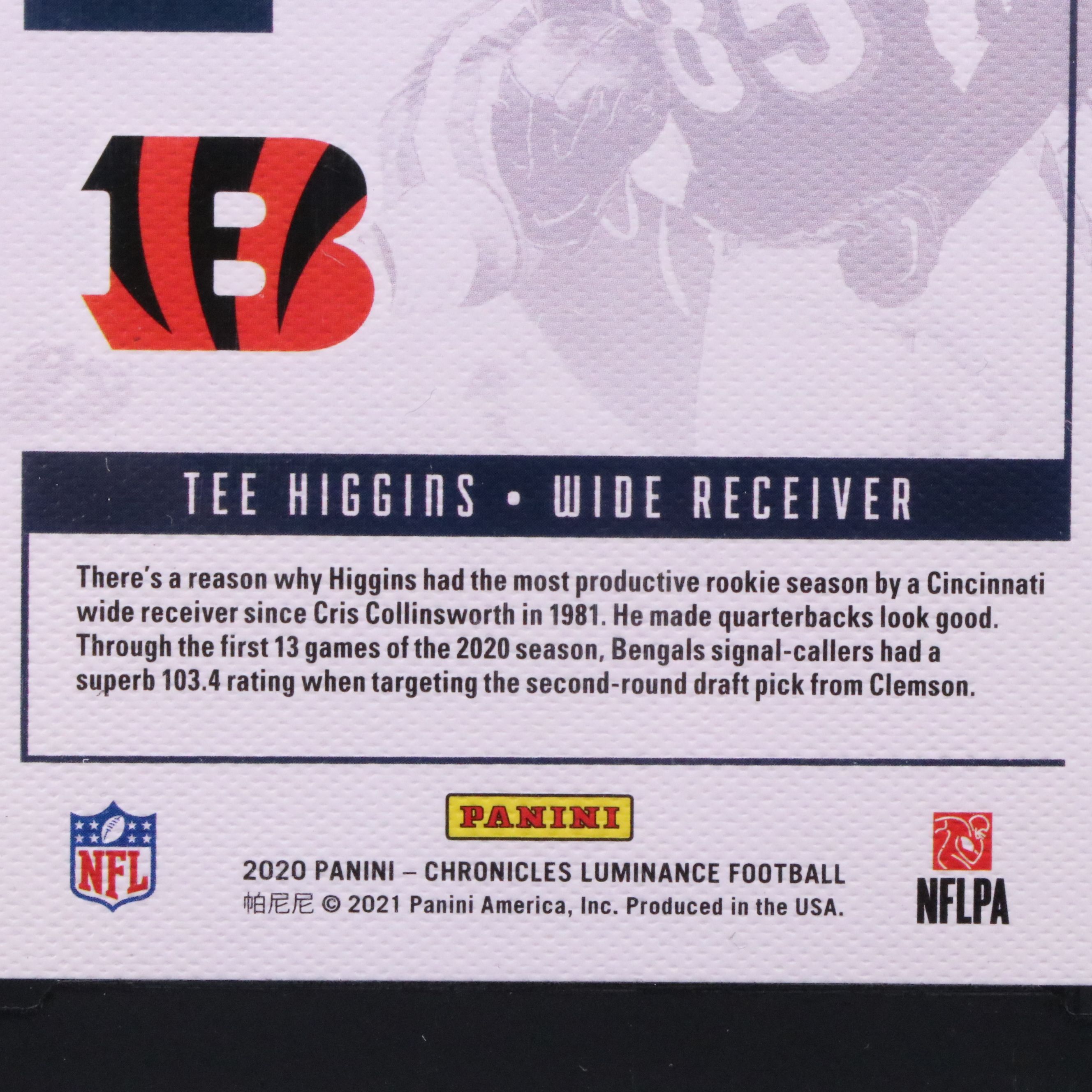 2020 Chronicles Tee Higgins Luminance Rookie Football Card Graded SGC 10