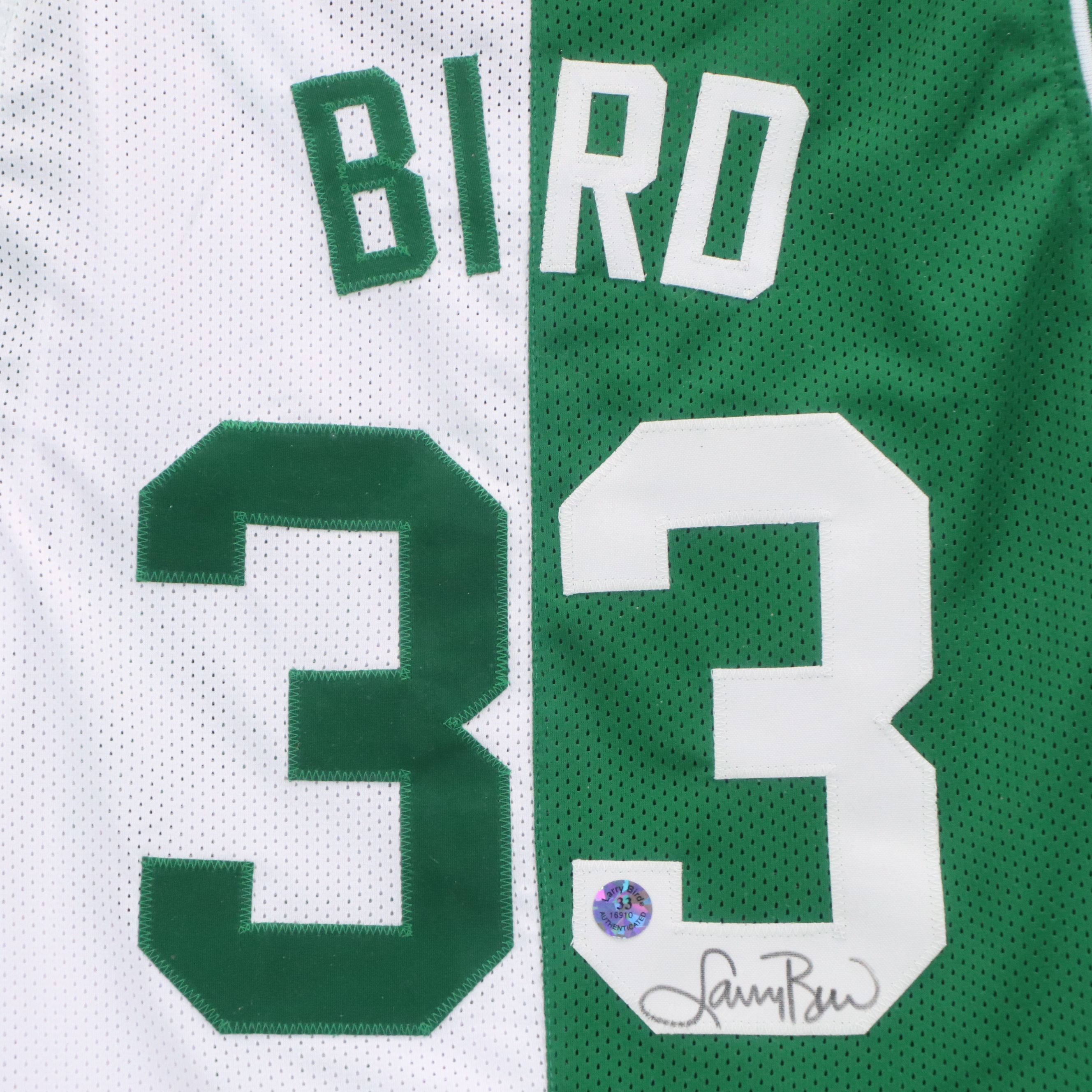 Larry Bird Signed Boston Celtics Framed Basketball Jersey