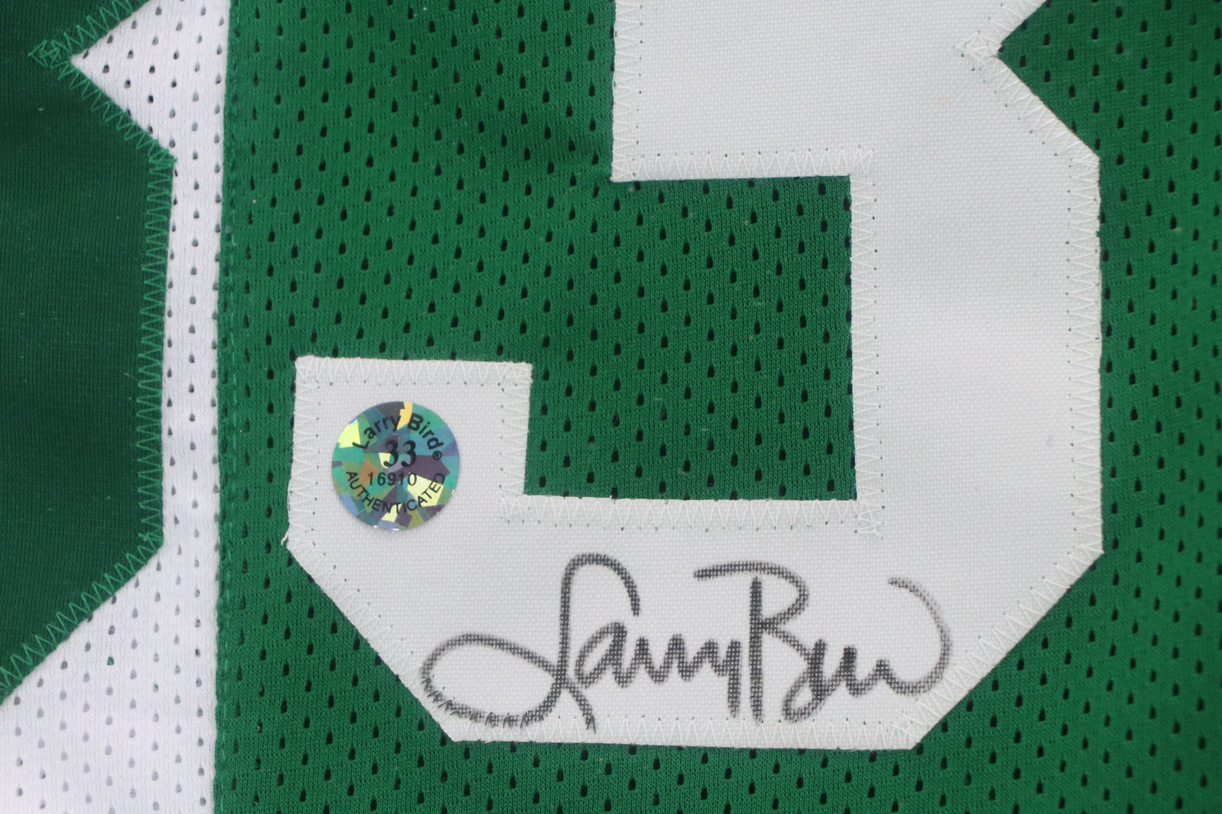 Larry Bird Signed Boston Celtics Framed Basketball Jersey