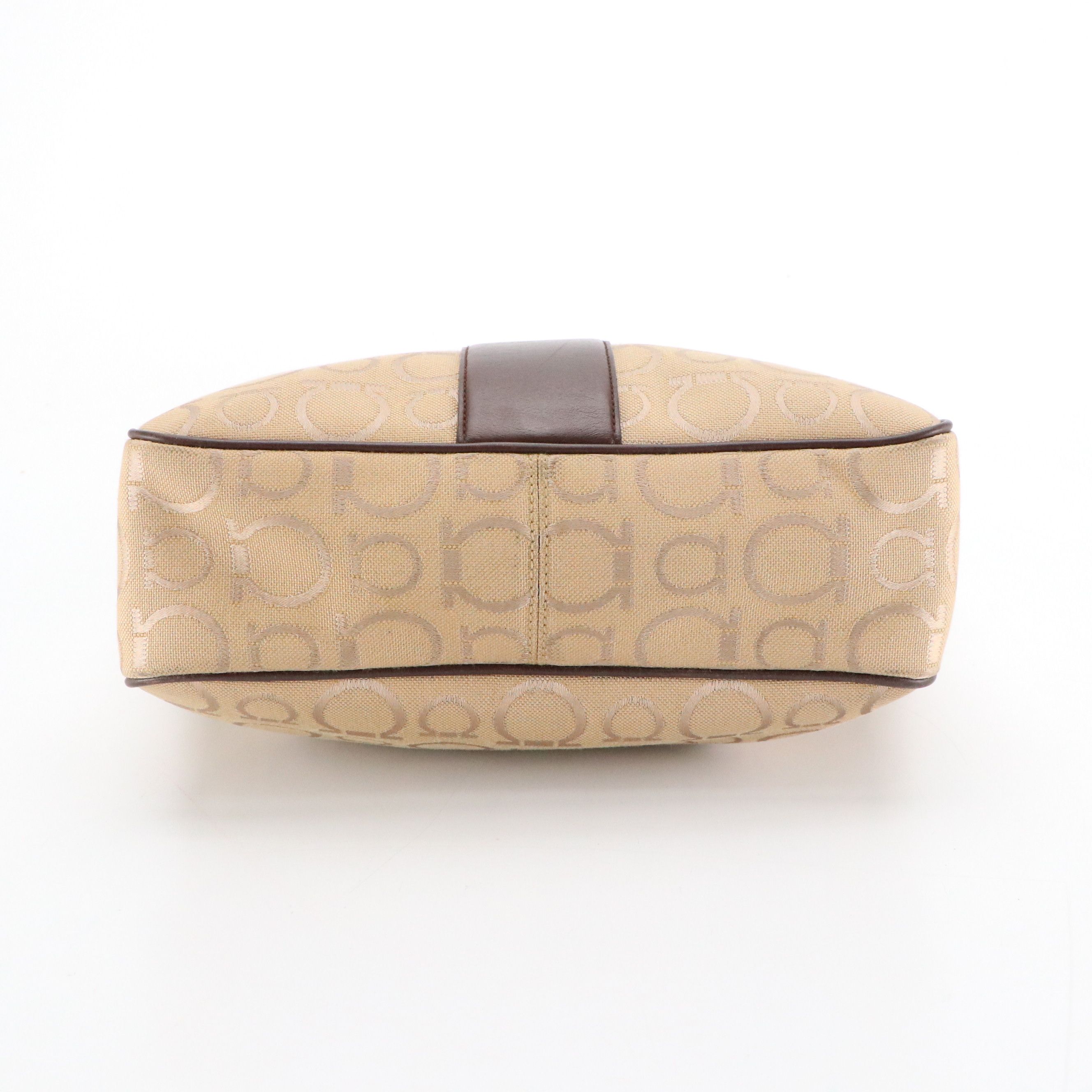 Salvatore Ferragamo Gancini Printed Jacquard Canvas and Brown Leather Zip Tote