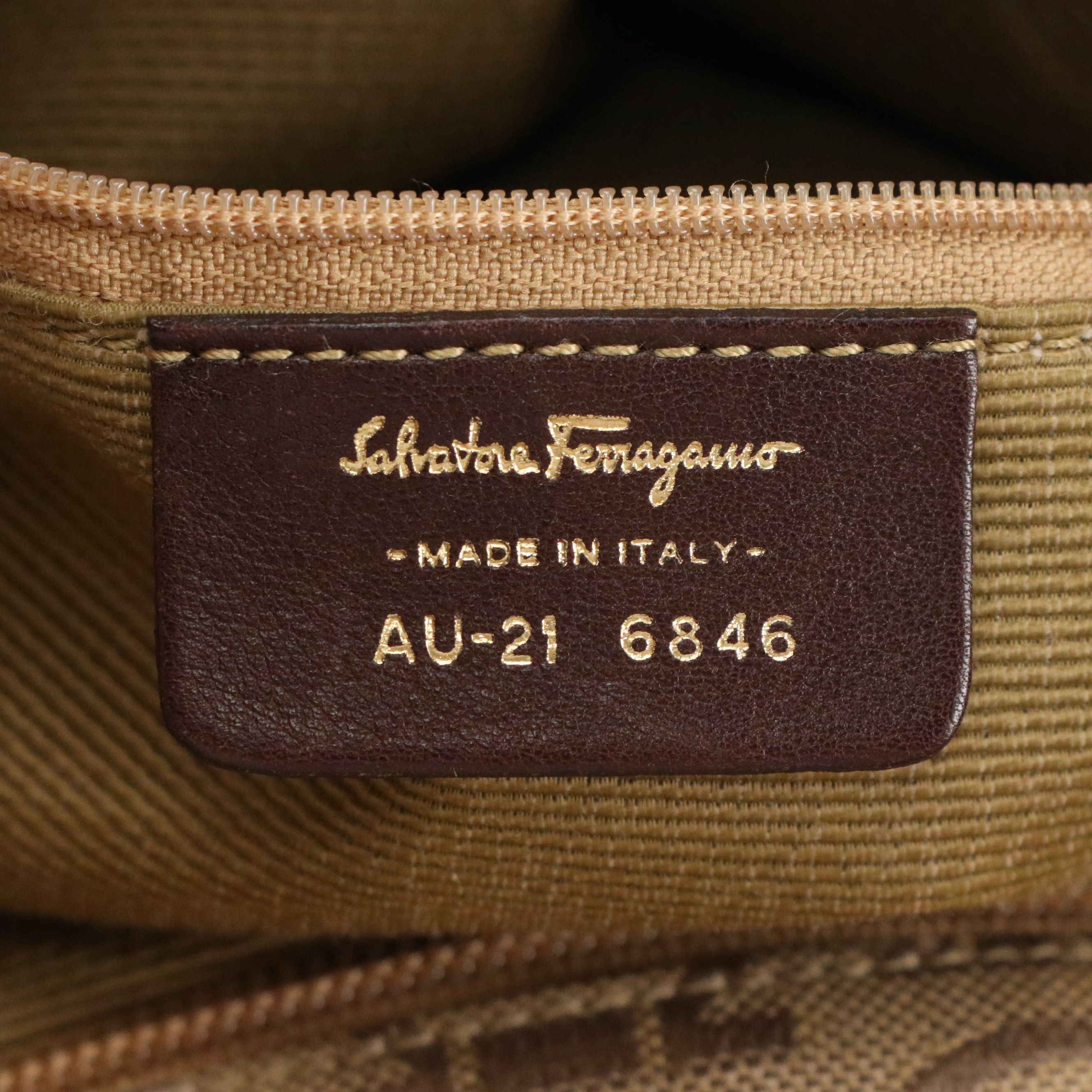 Salvatore Ferragamo Gancini Printed Jacquard Canvas and Brown Leather Zip Tote