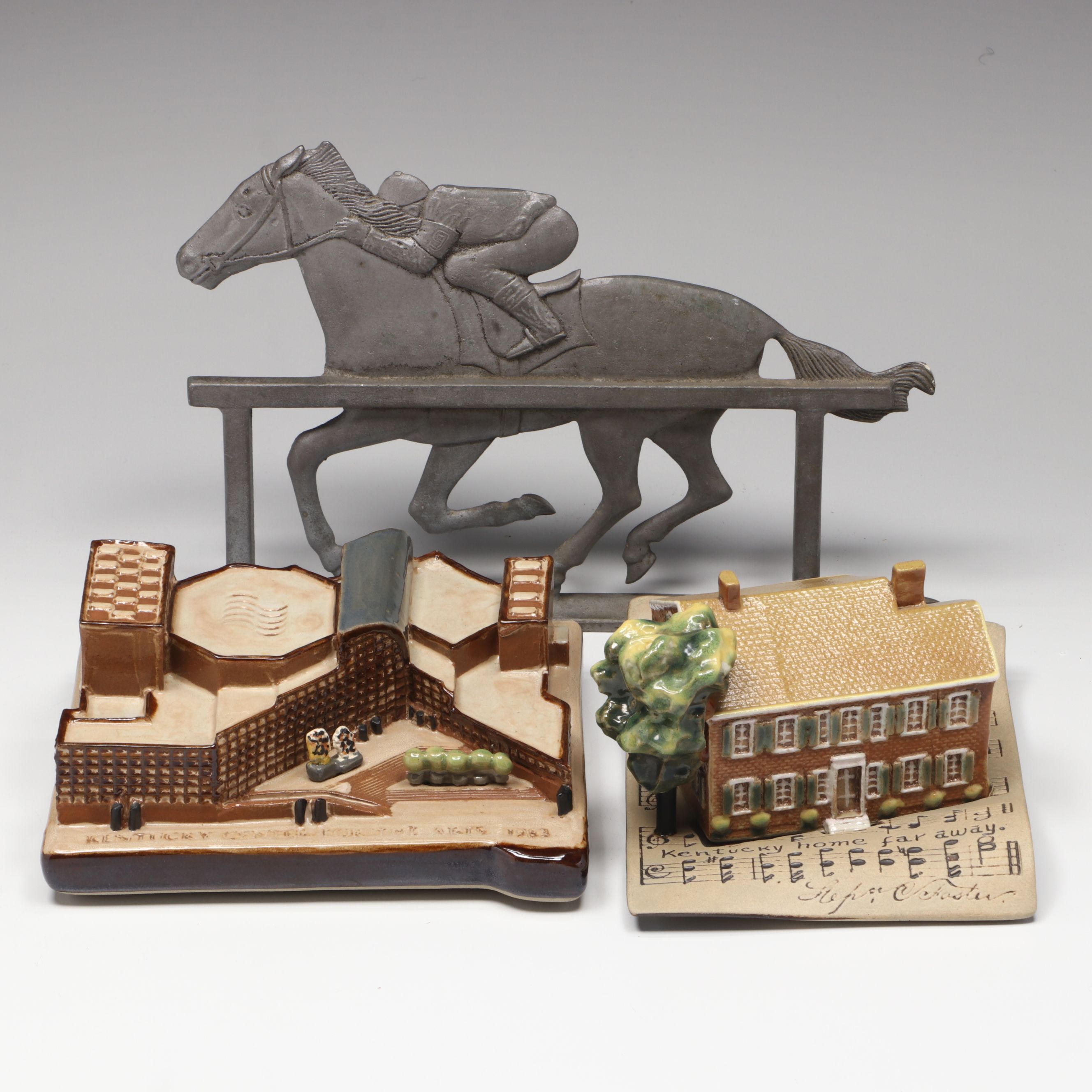 Louisville Stoneware "My Old Kentucky Home" Figure, Racing Horse Finial and More