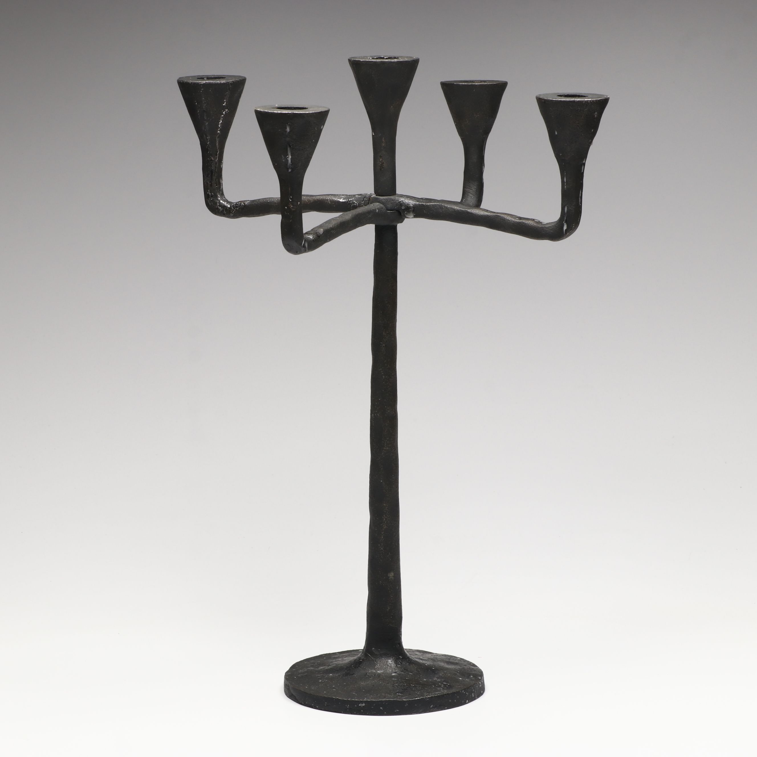 Pottery Barn Brutalist Style Cast Iron Candelabra