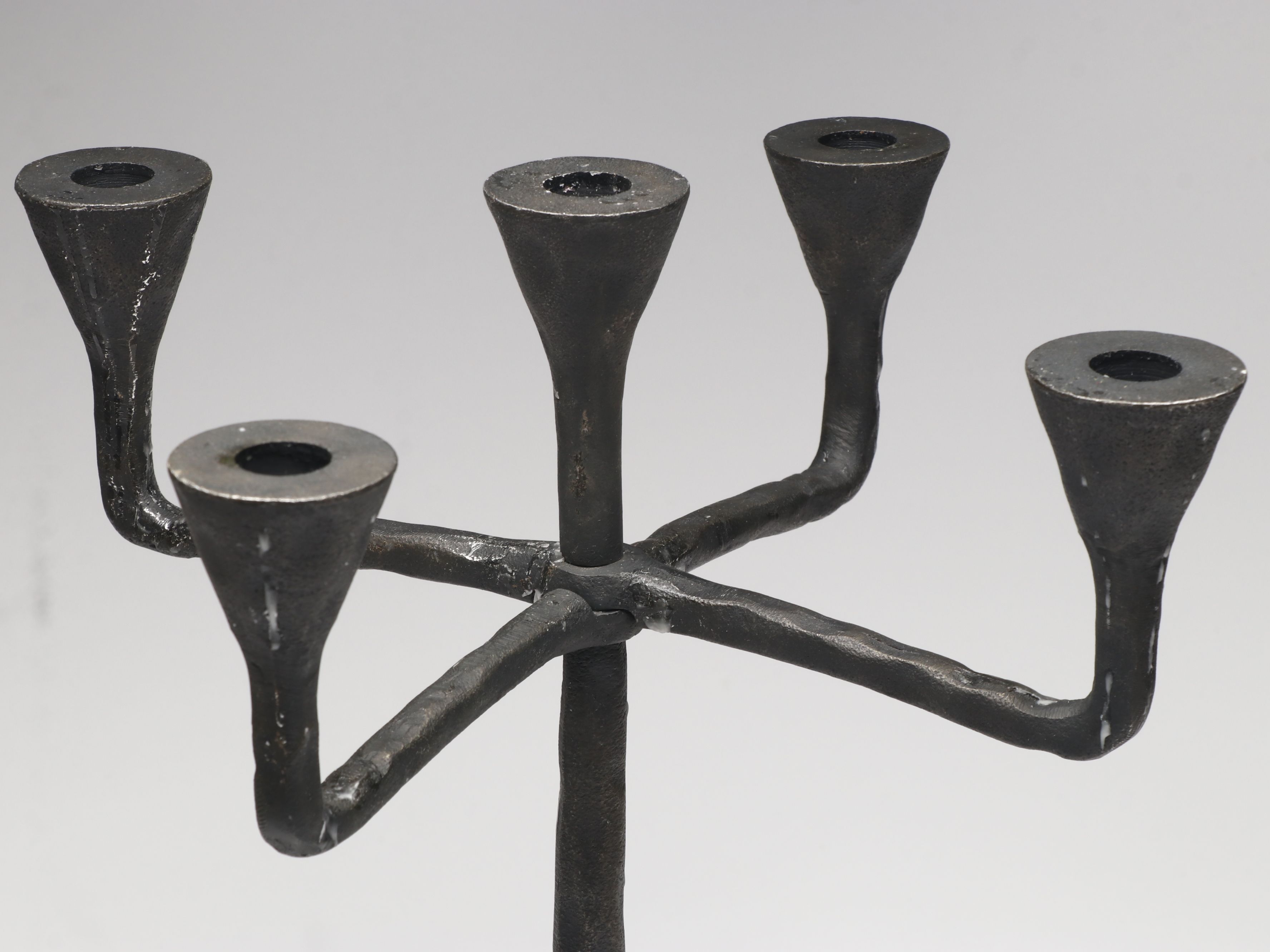 Pottery Barn Brutalist Style Cast Iron Candelabra