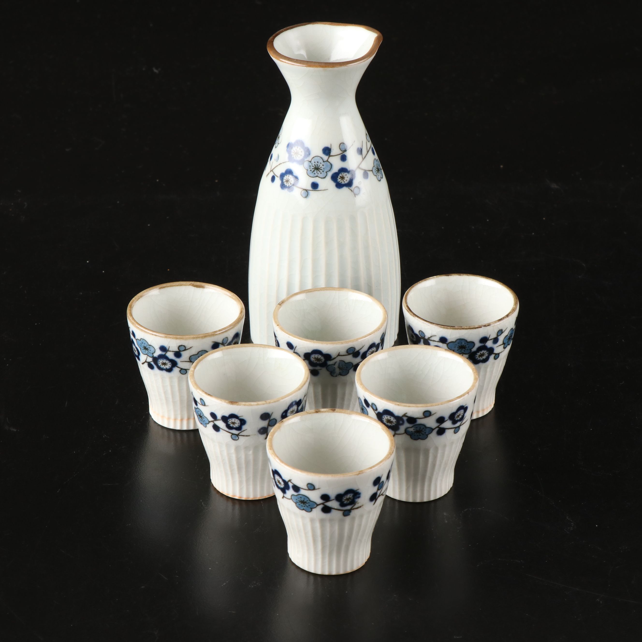 Japanese Blue Floral Porcelain Sake Set with Other Tea Set