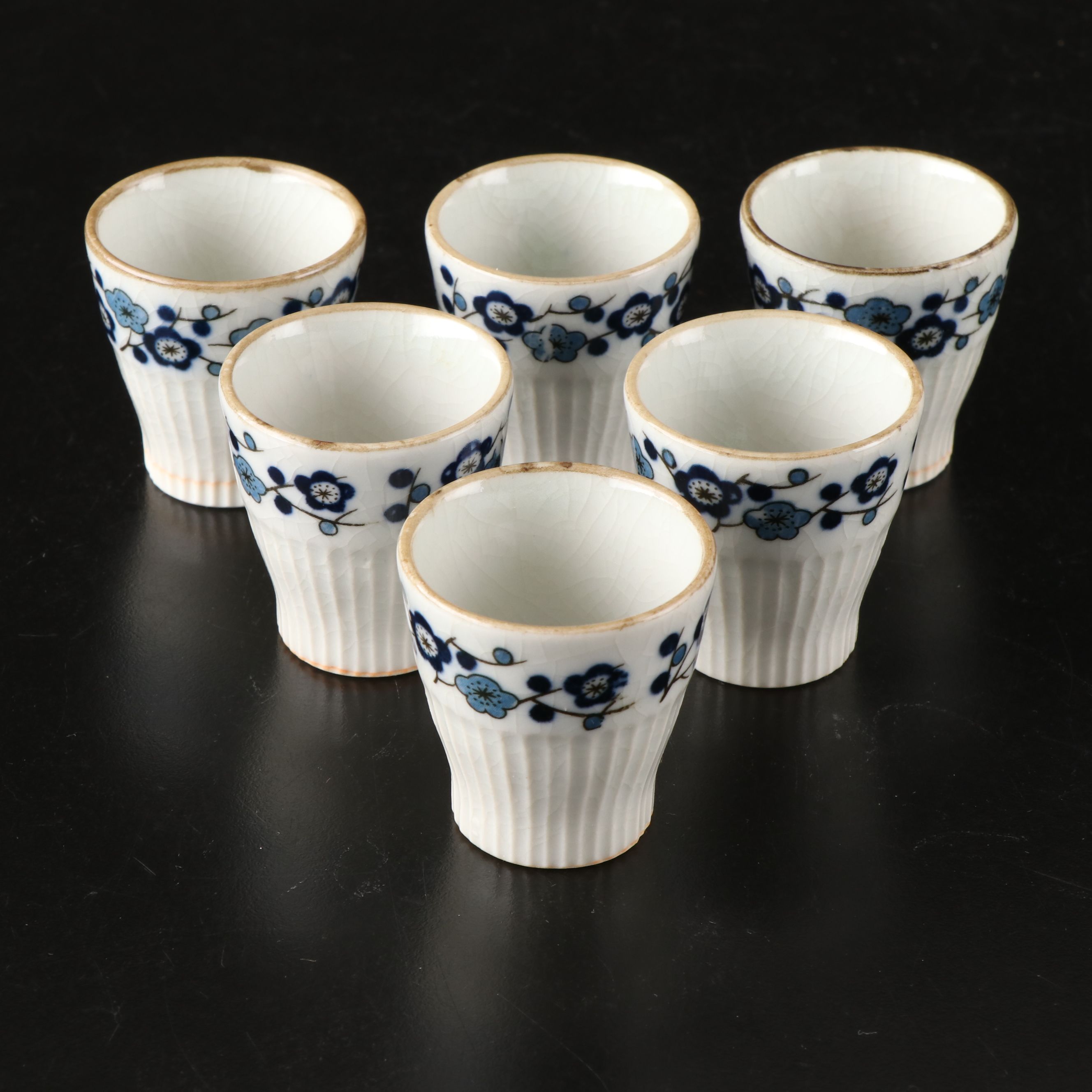 Japanese Blue Floral Porcelain Sake Set with Other Tea Set