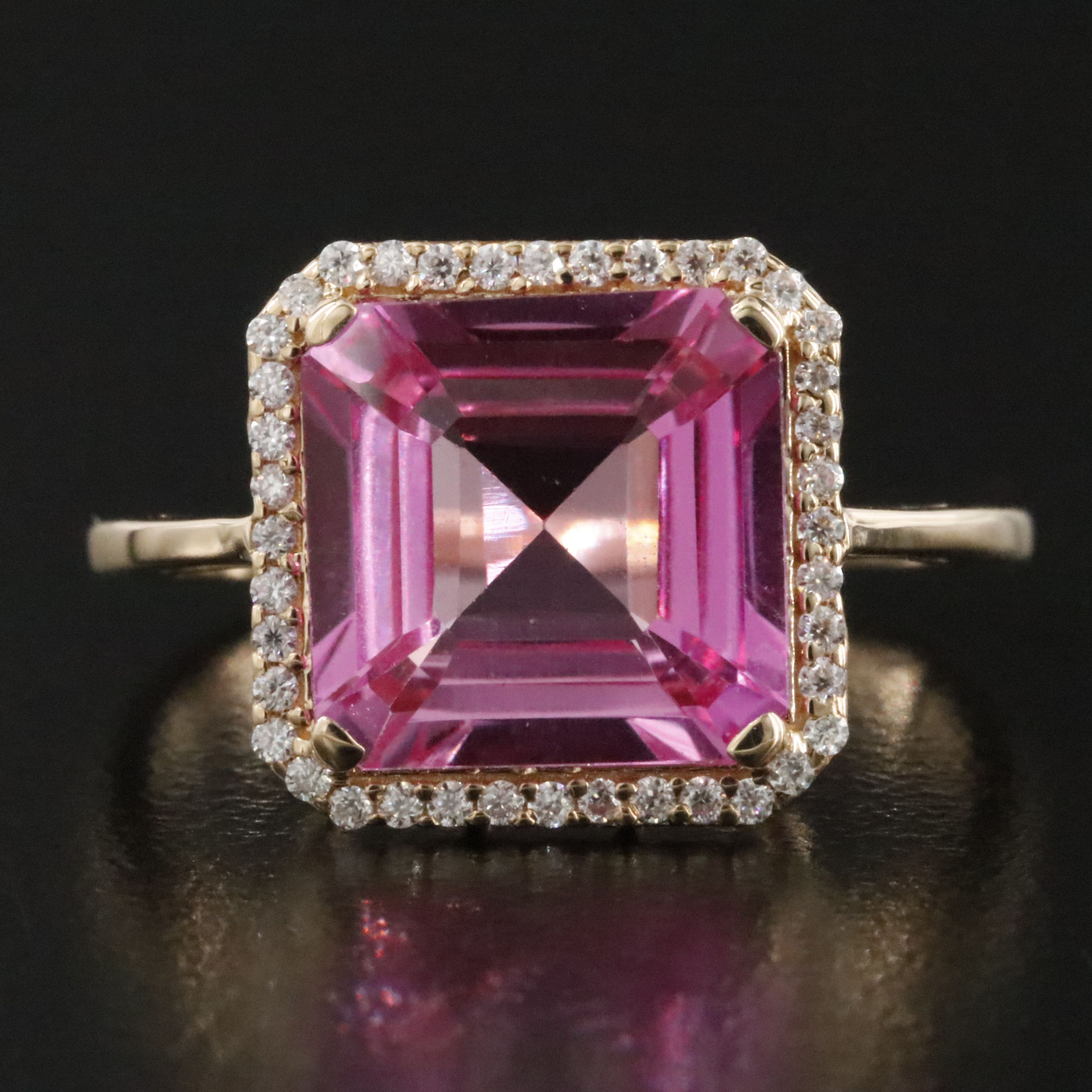 14K 4.56 CT Lab Grown Pink Sapphire and Moissanite Ring