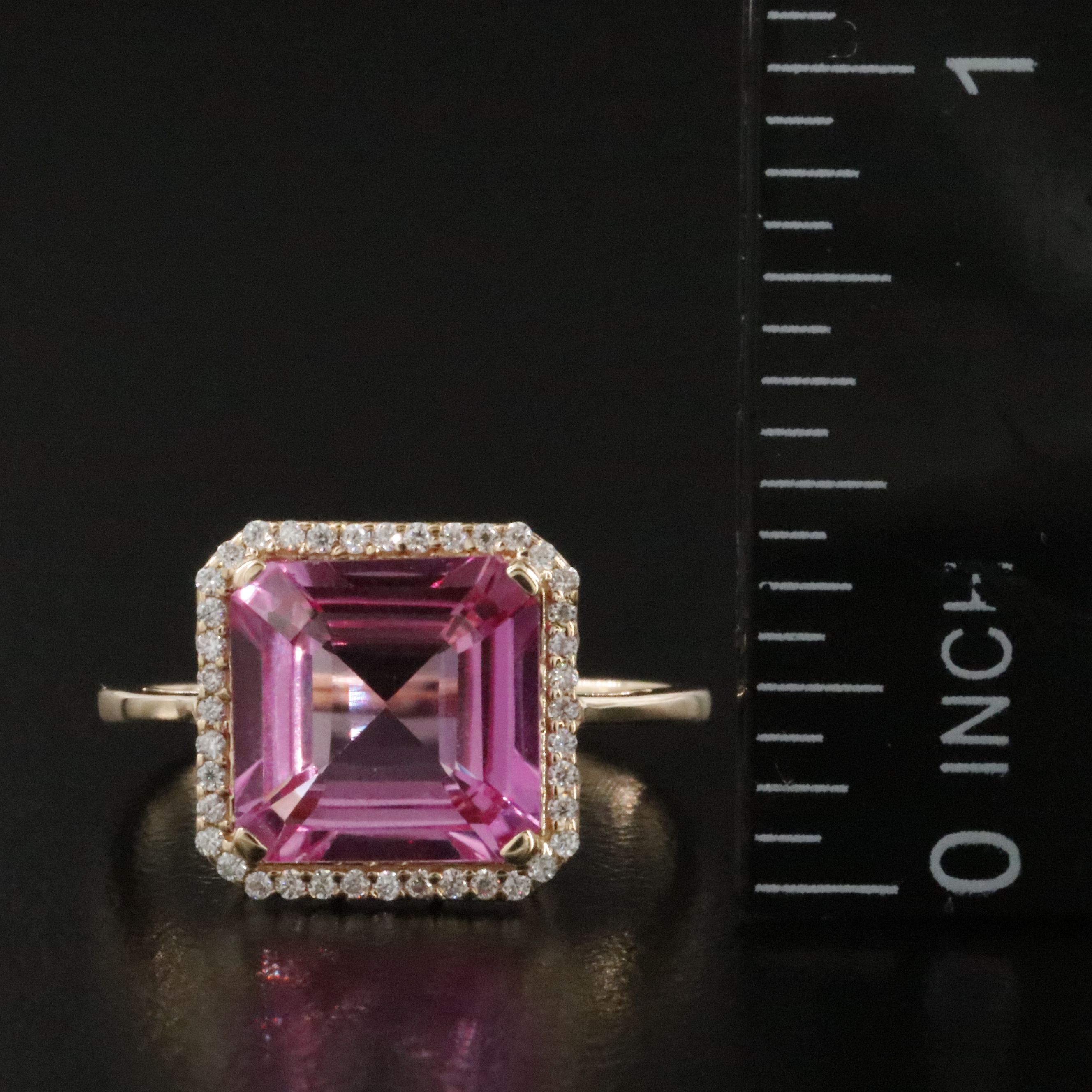 14K 4.56 CT Lab Grown Pink Sapphire and Moissanite Ring