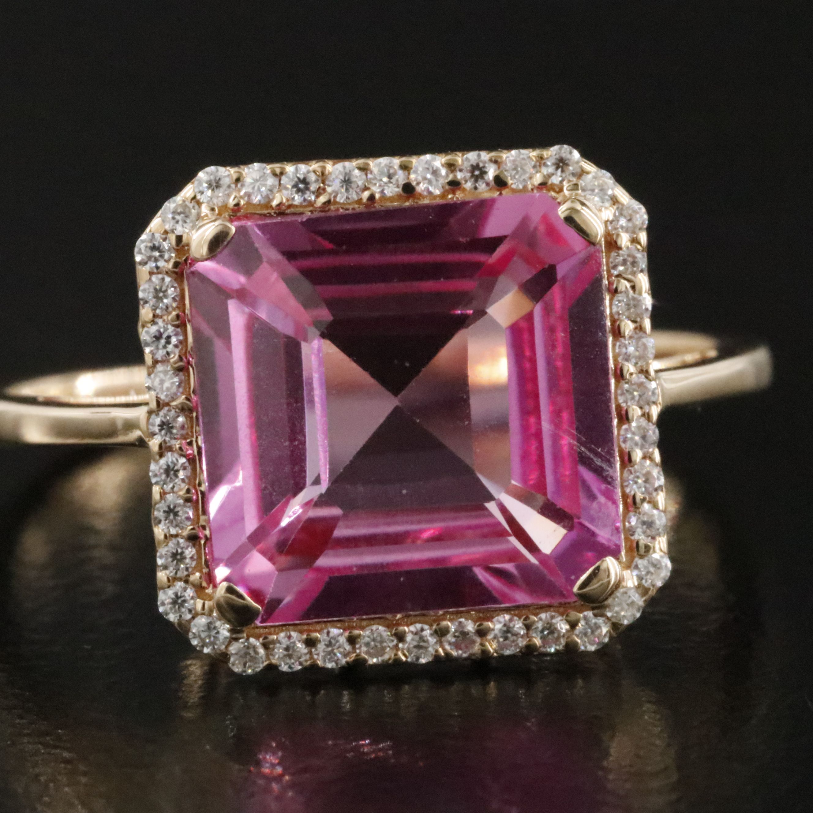 14K 4.56 CT Lab Grown Pink Sapphire and Moissanite Ring
