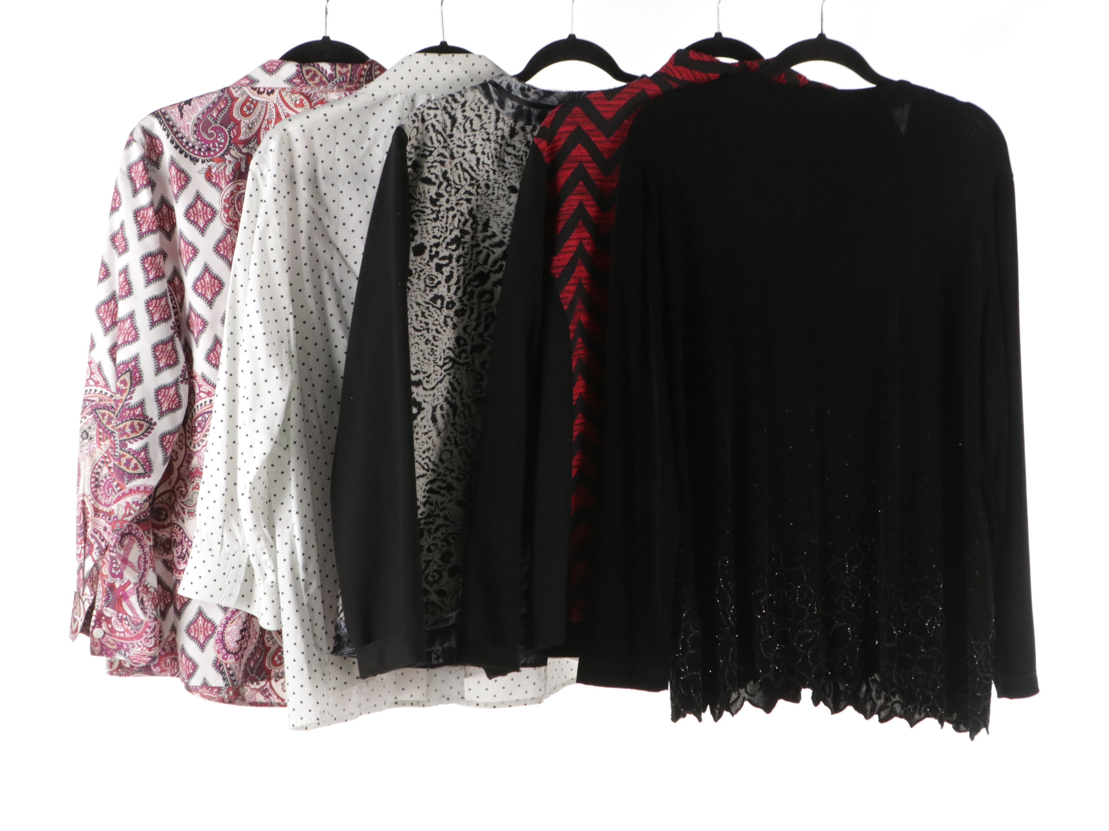 Chico's Printed Cotton Blouses, Statement Jackets and Embellished Knit Top