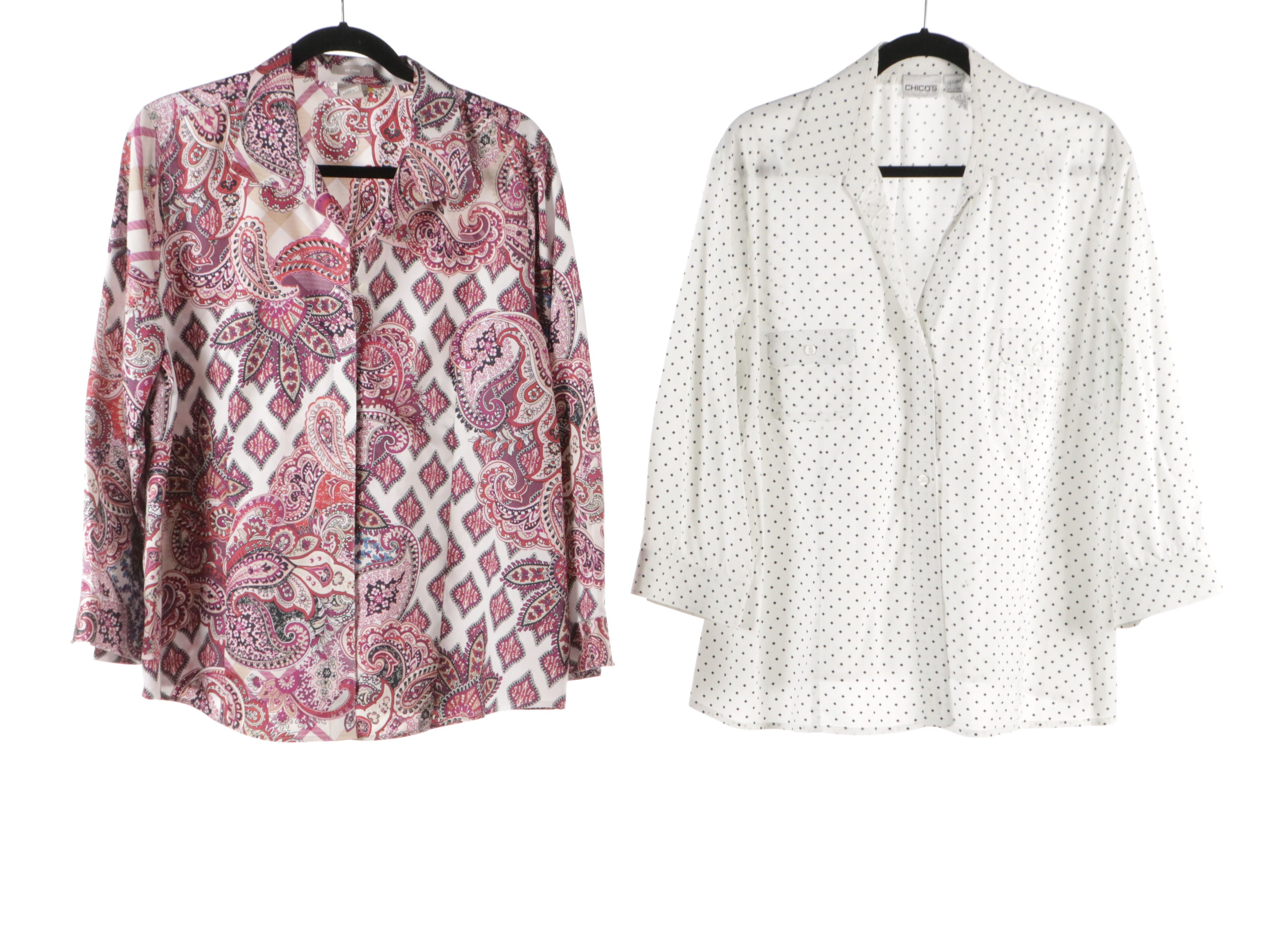Chico's Printed Cotton Blouses, Statement Jackets and Embellished Knit Top