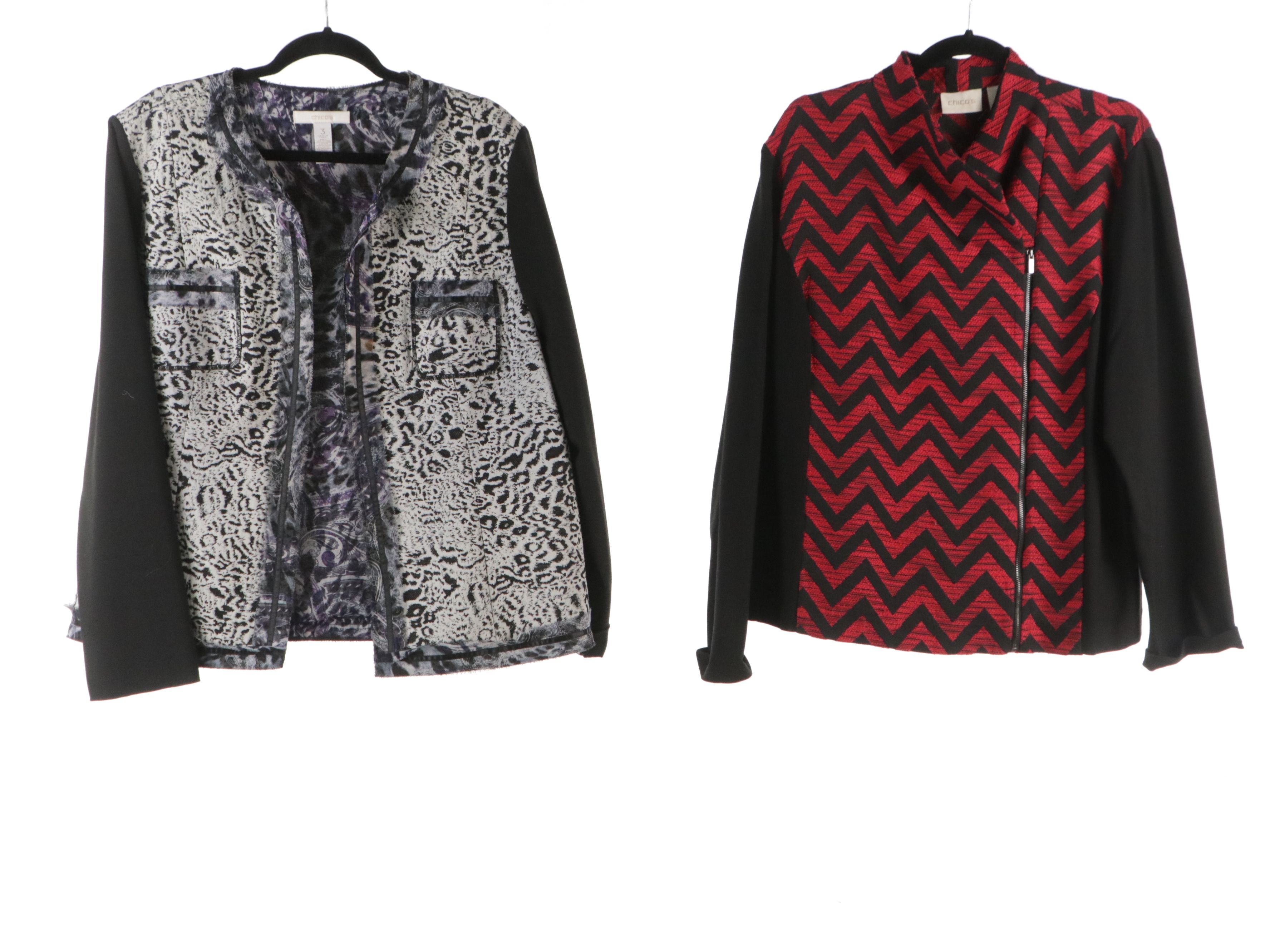 Chico's Printed Cotton Blouses, Statement Jackets and Embellished Knit Top