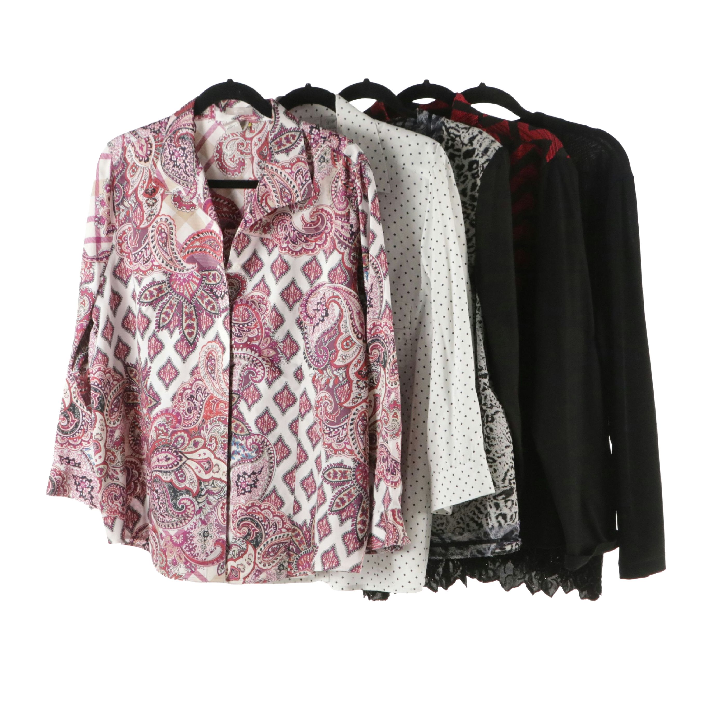 Chico's Printed Cotton Blouses, Statement Jackets and Embellished Knit Top