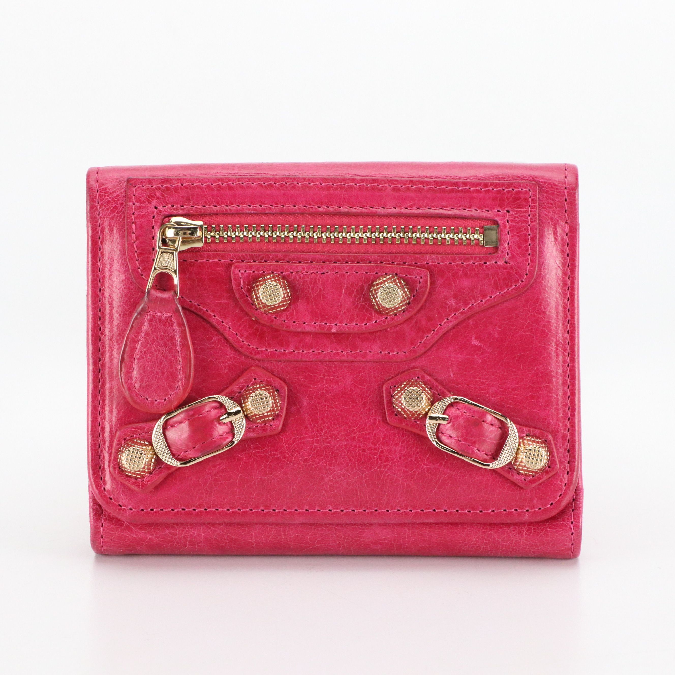 Balenciaga Motocross Trifold Wallet in Hot Pink Lambskin Leather