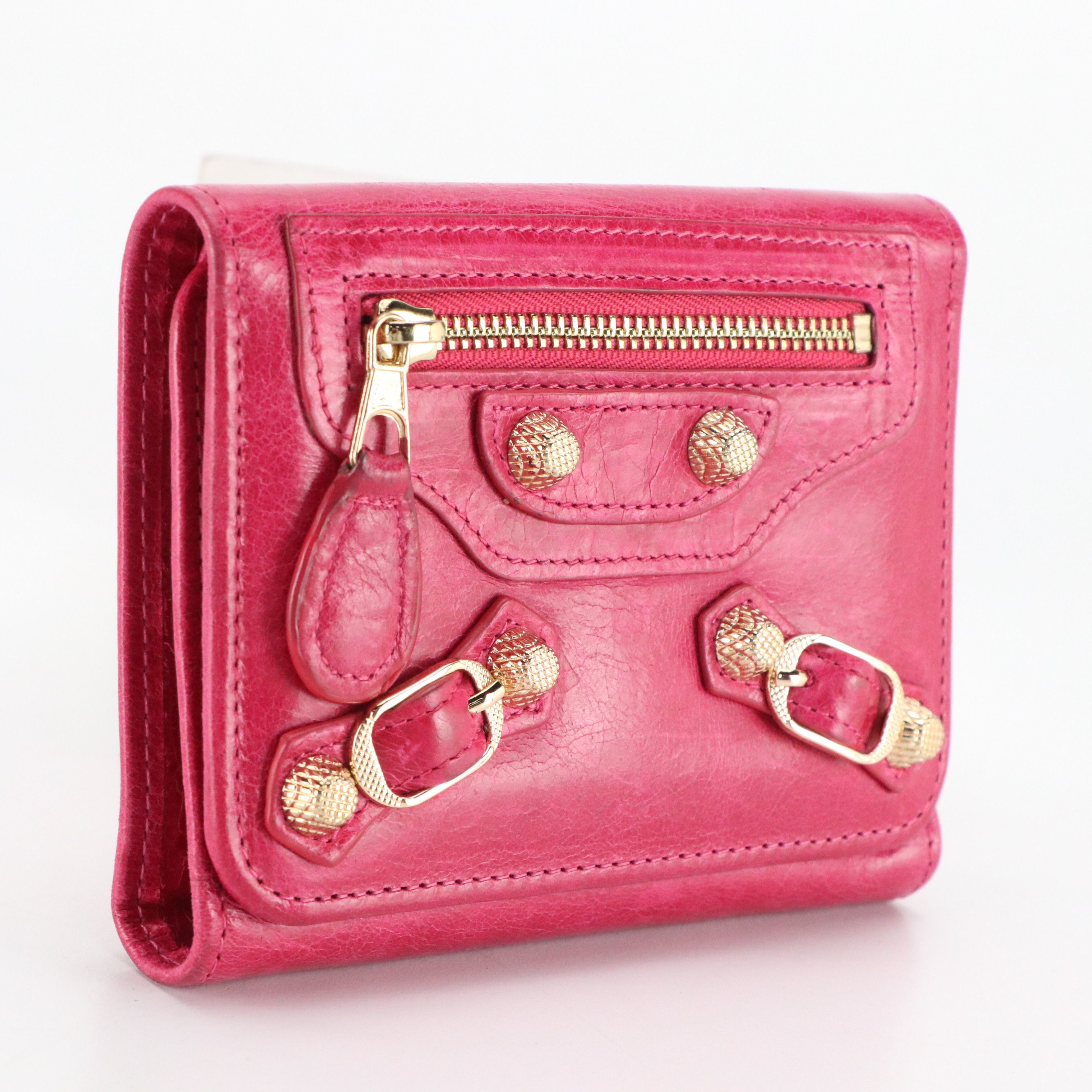 Balenciaga Motocross Trifold Wallet in Hot Pink Lambskin Leather